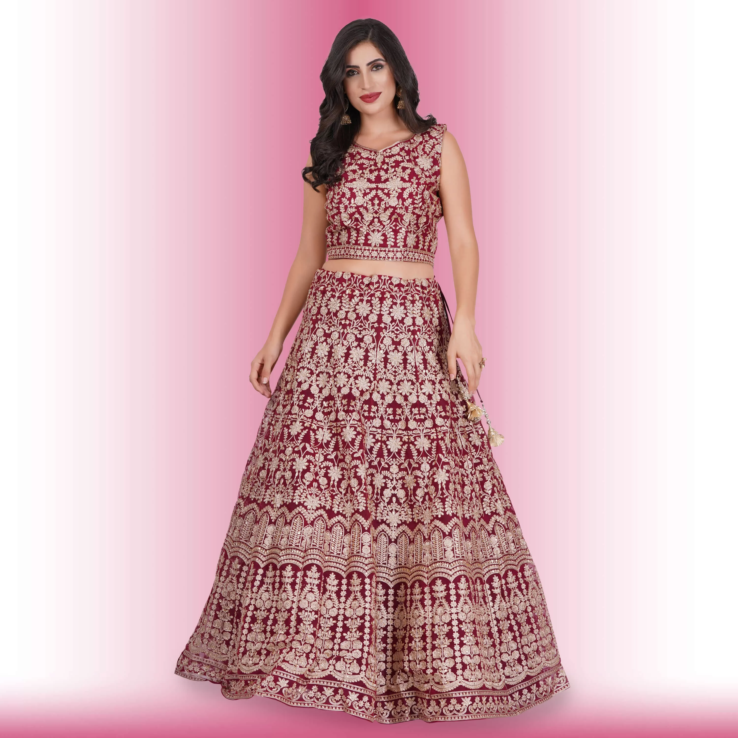 Heavy Embroidery Georgette Lehenga - Red