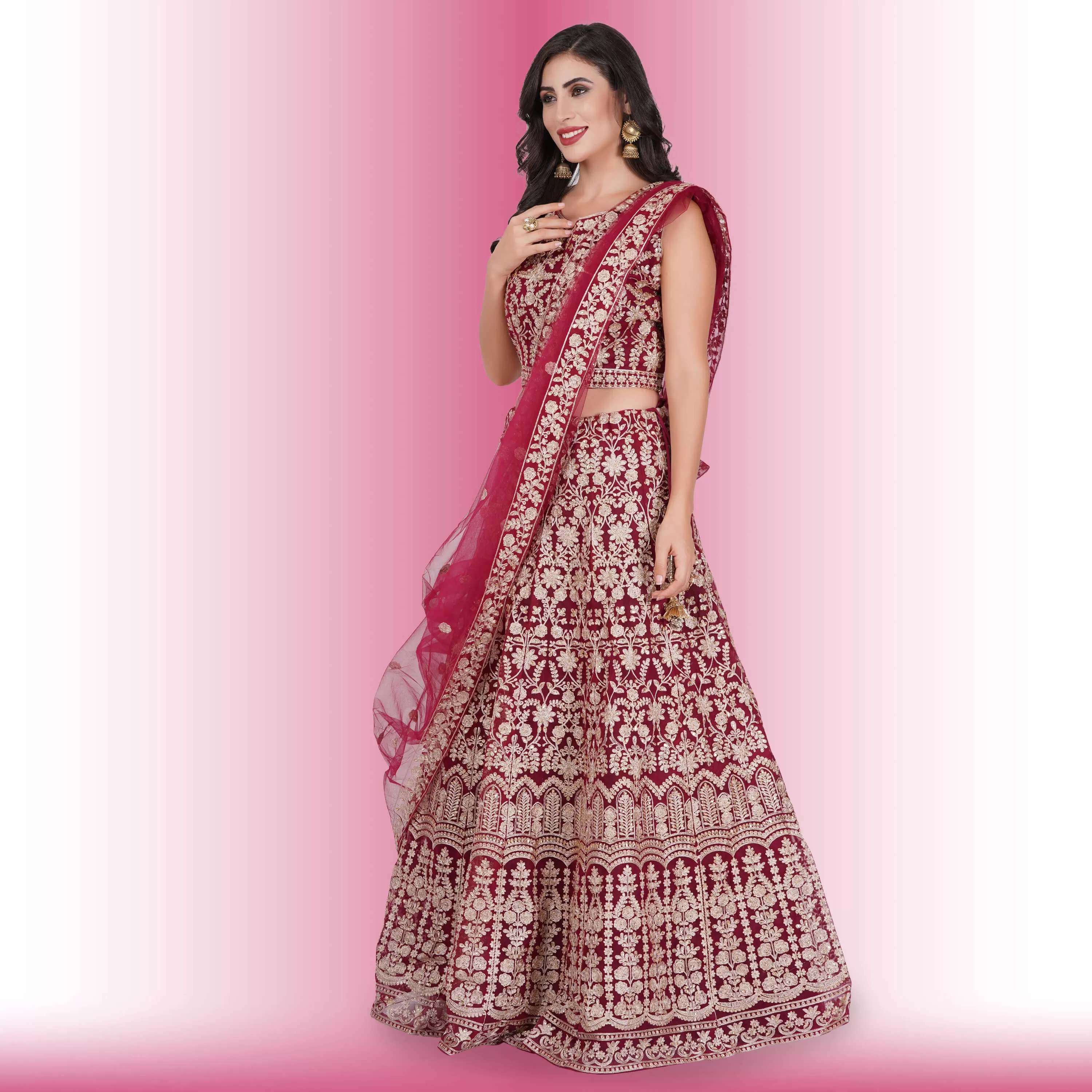 Heavy Embroidery Georgette Lehenga - Red