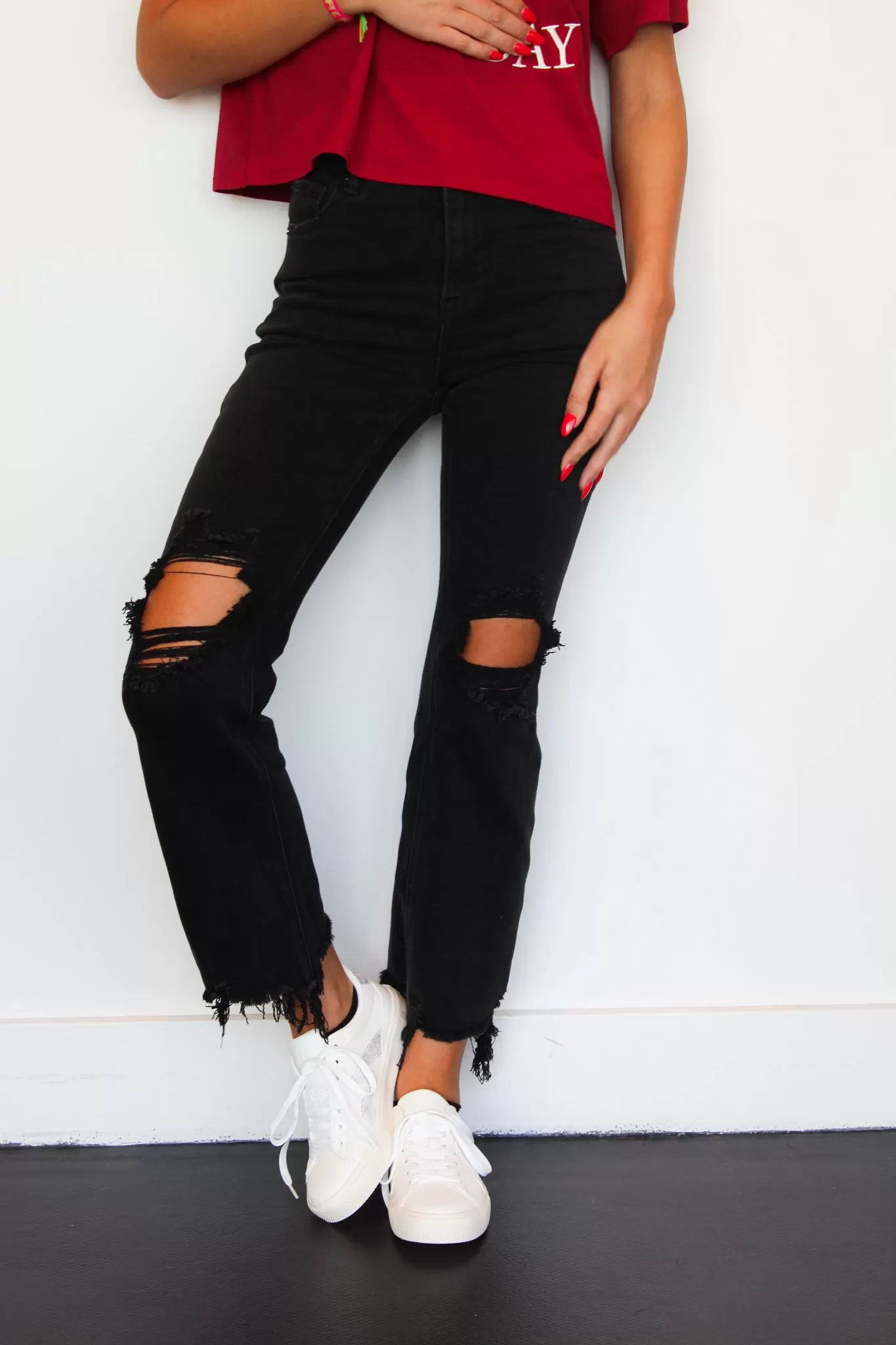 High Rise Crop Straight Denim- Black