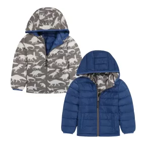 Infant Midnight Blue Dinos Reversible Puffer  | Blue