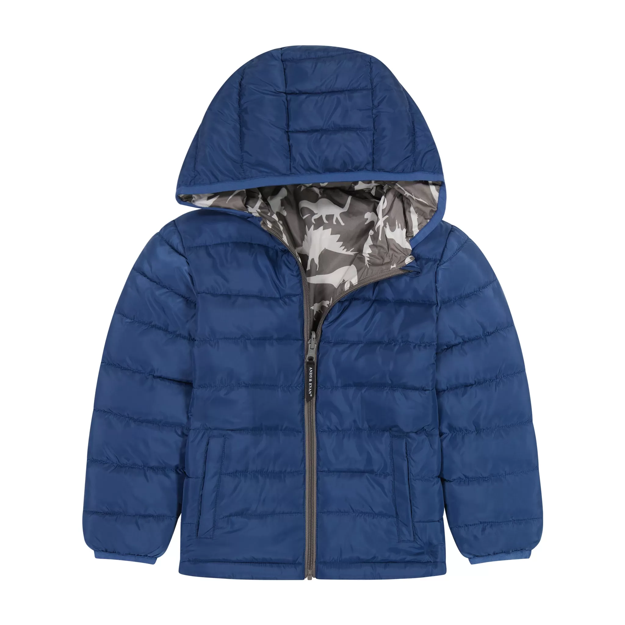 Infant Midnight Blue Dinos Reversible Puffer  | Blue