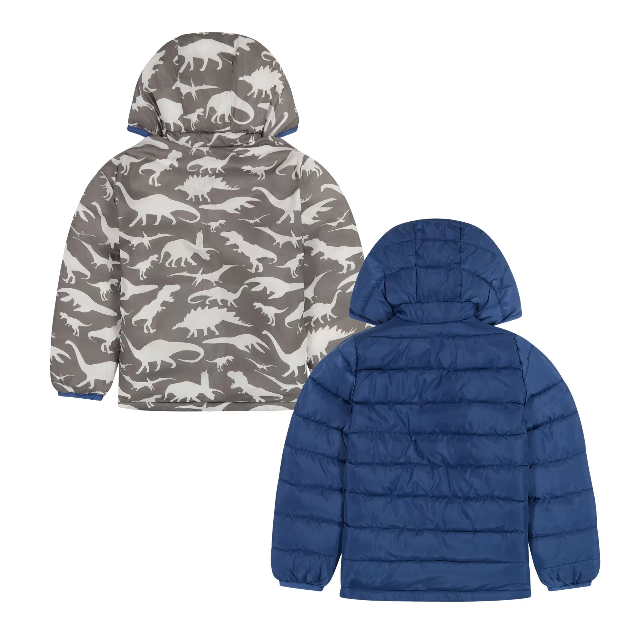 Infant Midnight Blue Dinos Reversible Puffer  | Blue