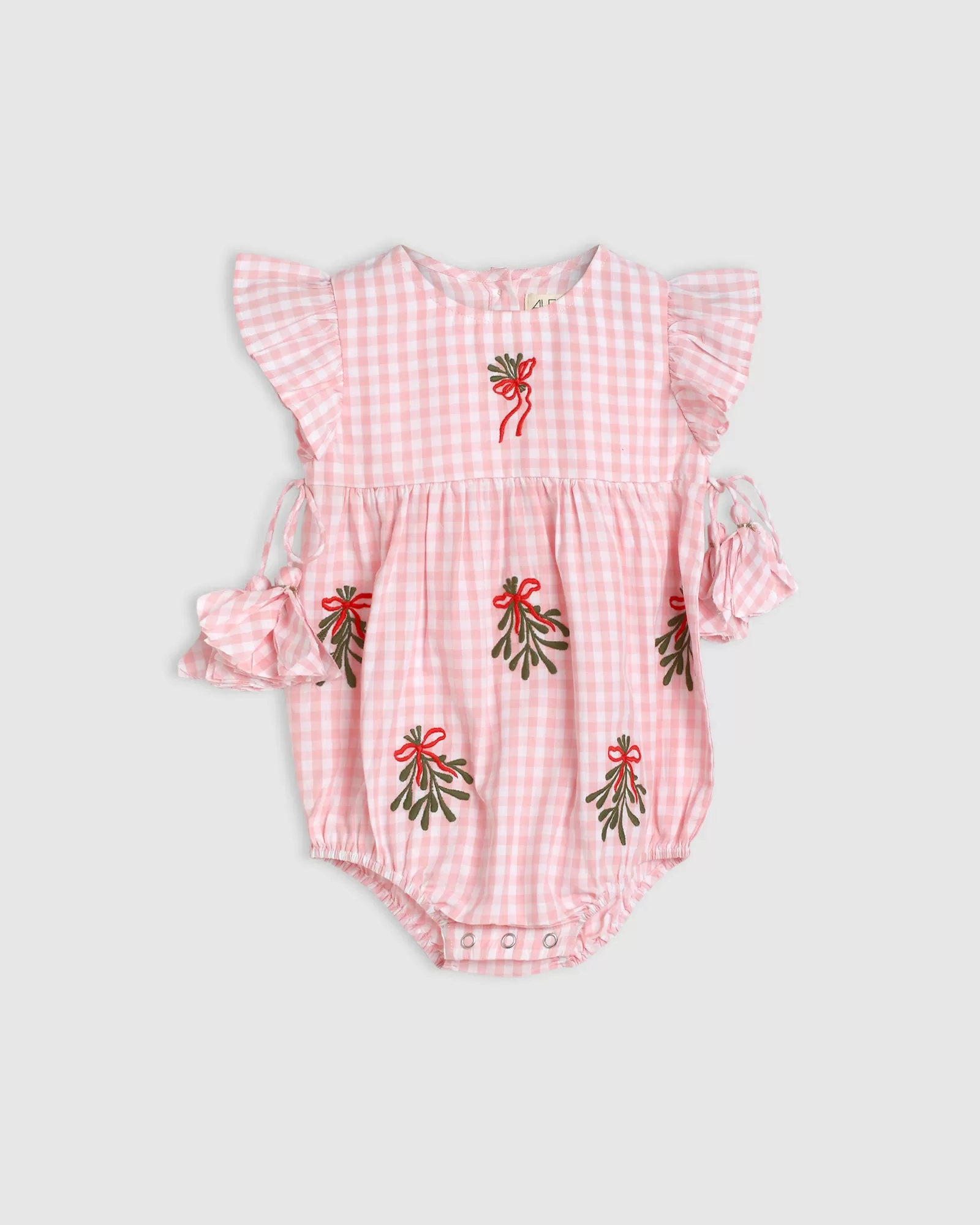 Ivy Playsuit - Pink Gingham Mistletoe