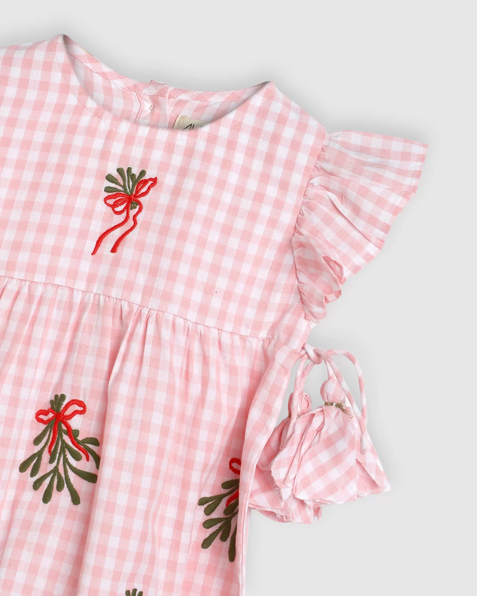 Ivy Playsuit - Pink Gingham Mistletoe