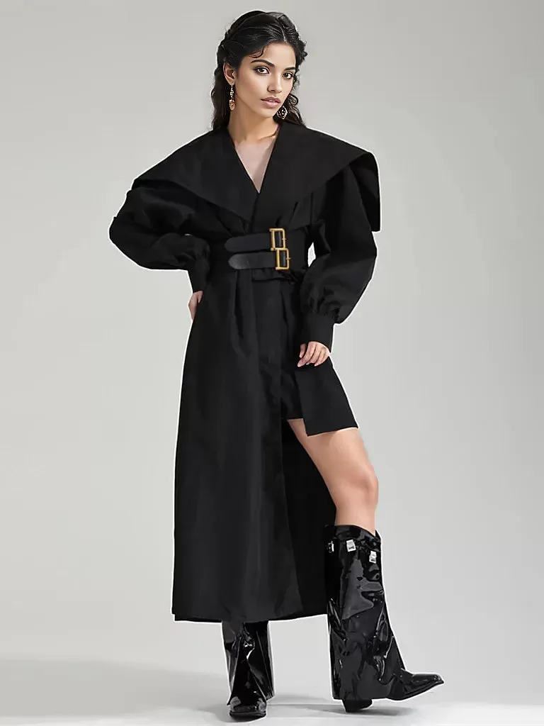 Jazz Up Irregular Design Blazer Style Belted  Black Shirt