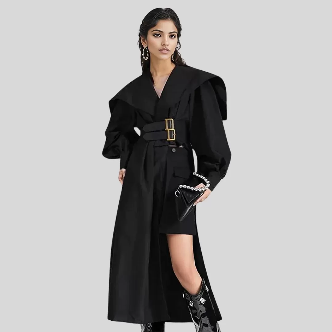 Jazz Up Irregular Design Blazer Style Belted  Black Shirt