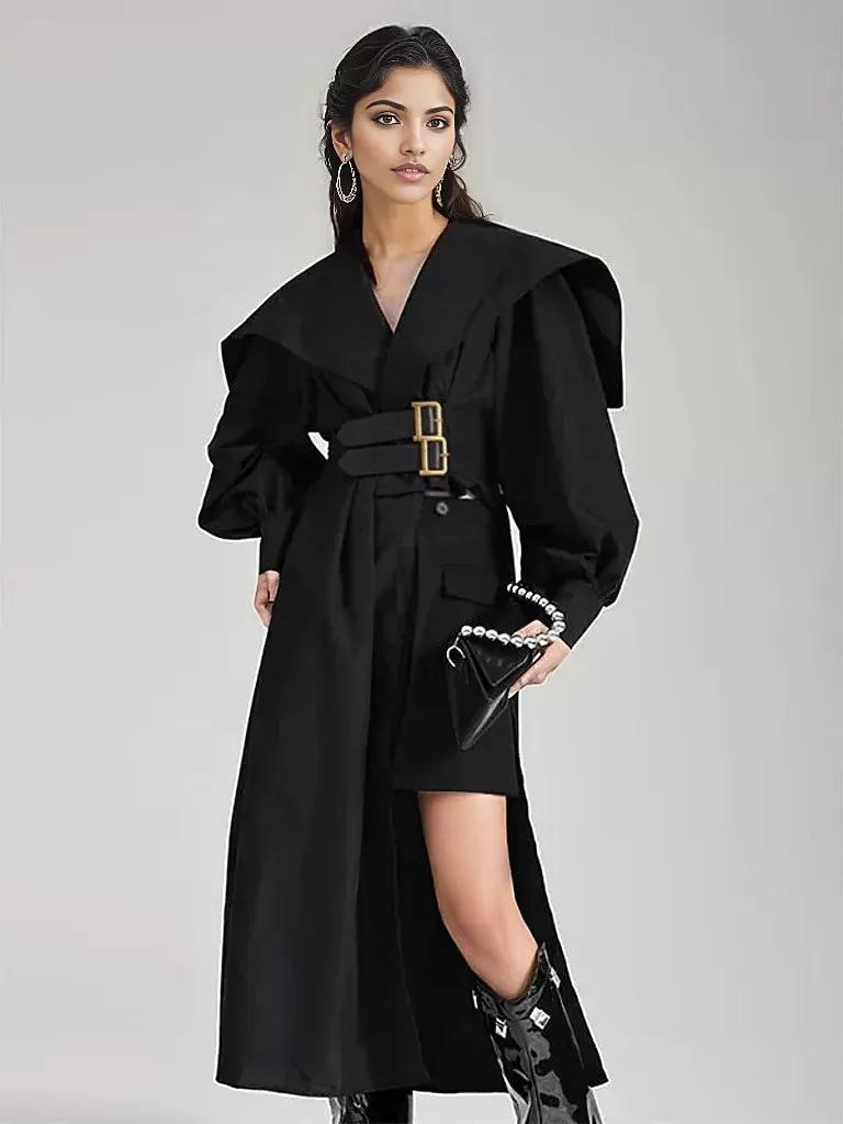 Jazz Up Irregular Design Blazer Style Belted  Black Shirt