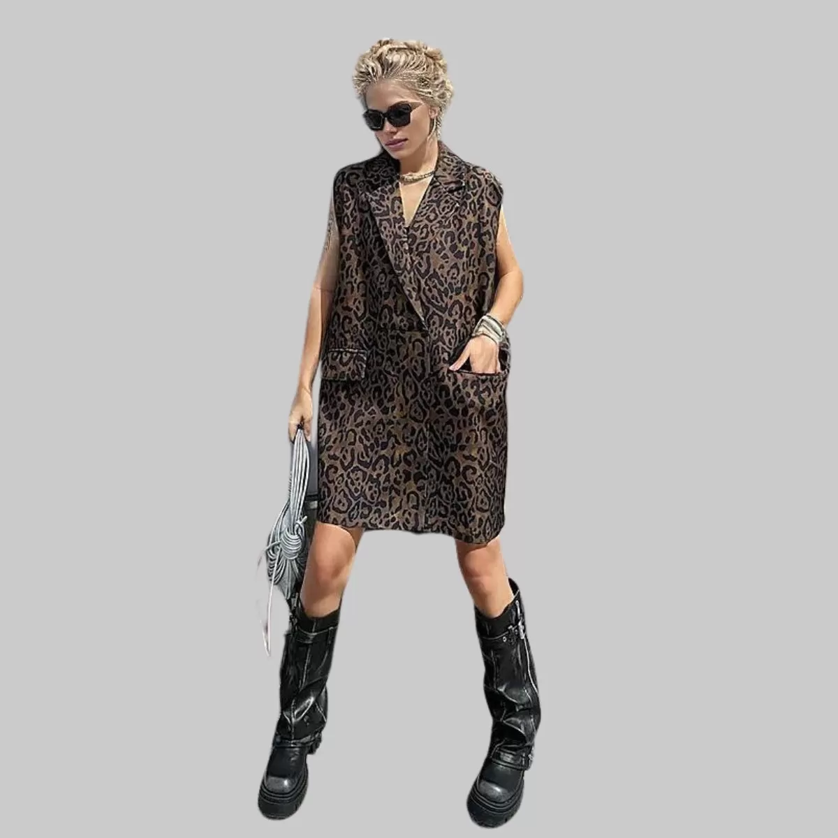 Jazz Up Leopard Print Oversized Fit Vest