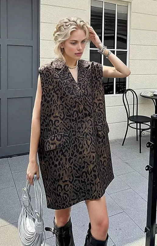 Jazz Up Leopard Print Oversized Fit Vest