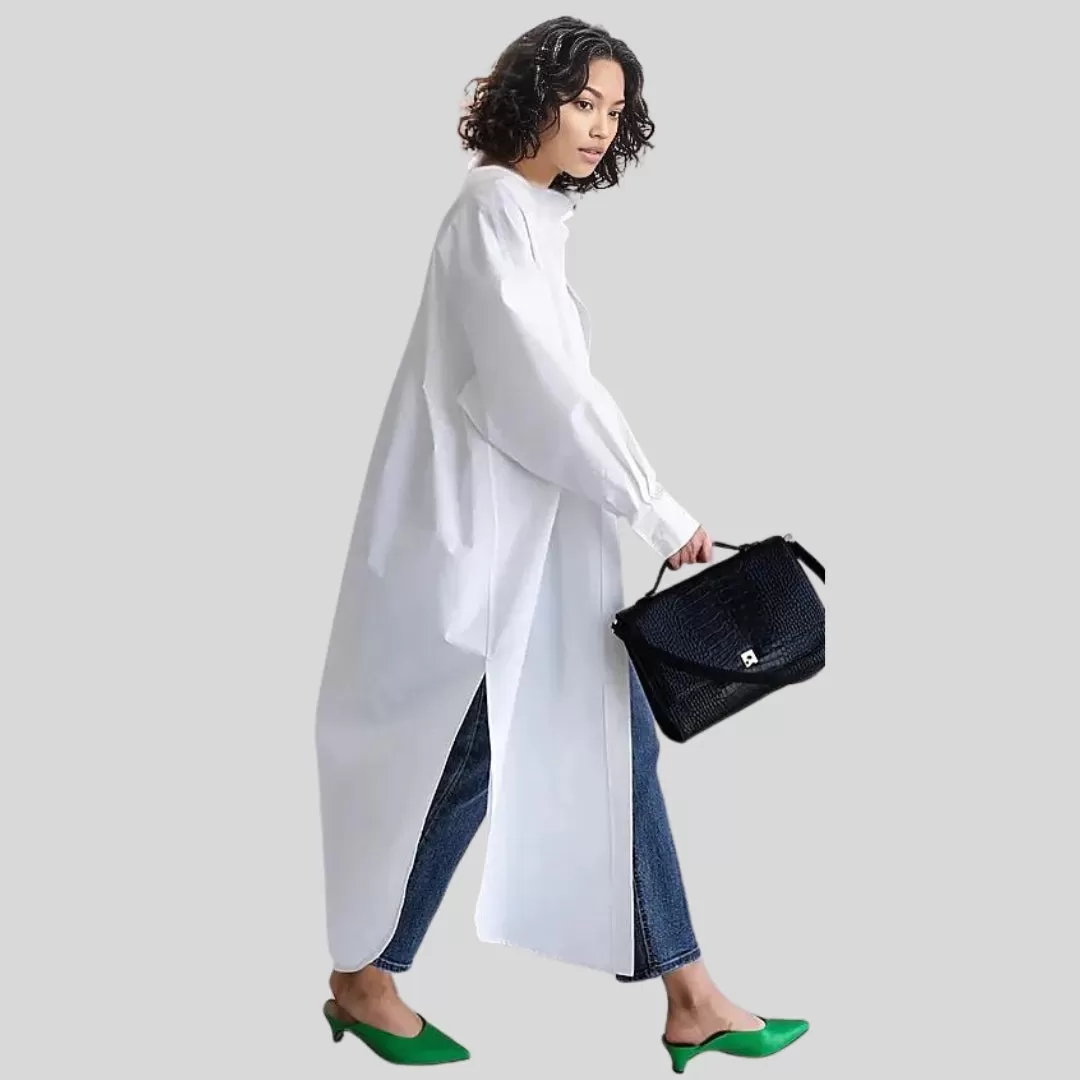 Jazz Up Oversized Fit Maxi Basic White Shirt Blouse