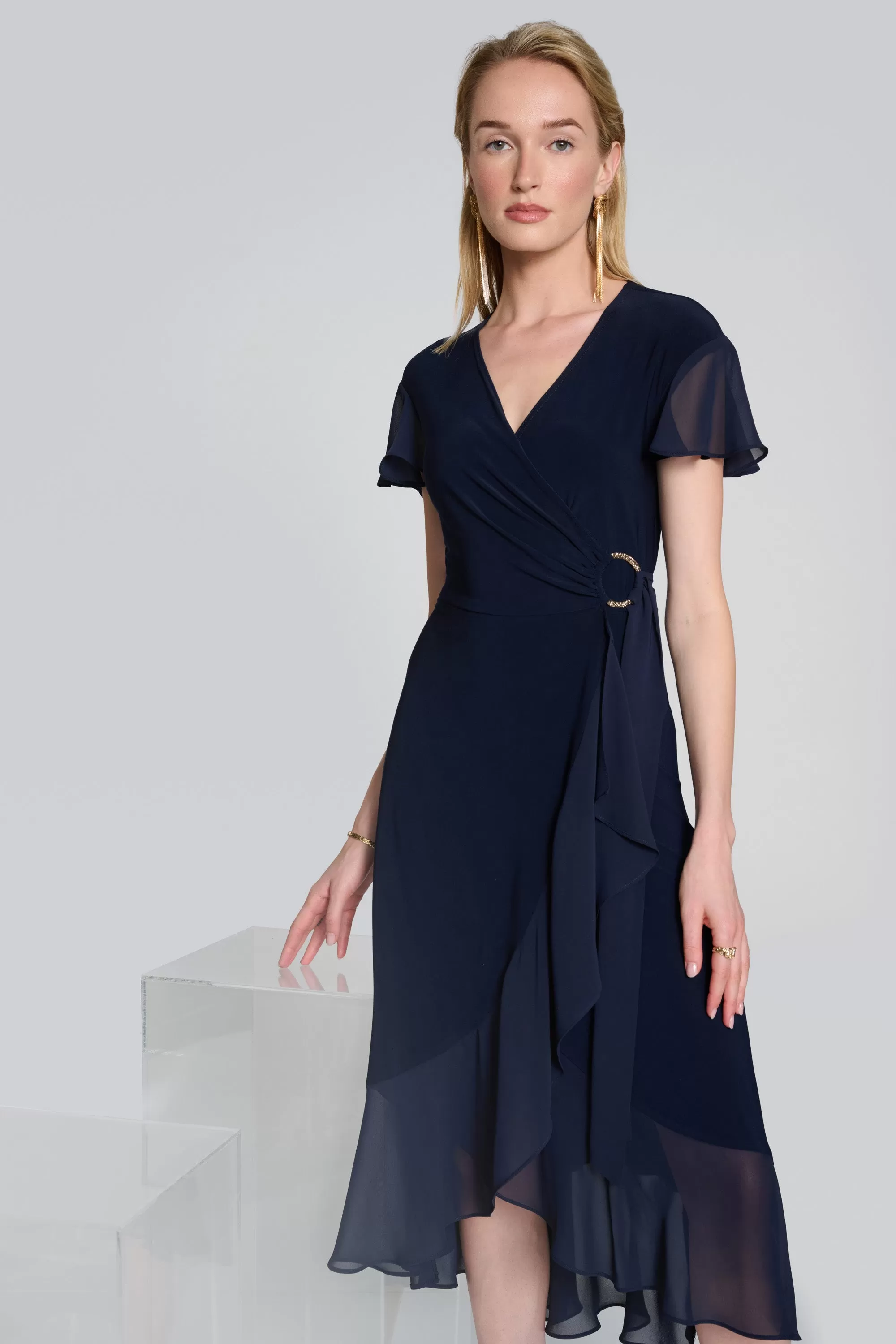 Joseph Ribkoff Buckle Detail Wrap Dress 242730 - Midnight Blue