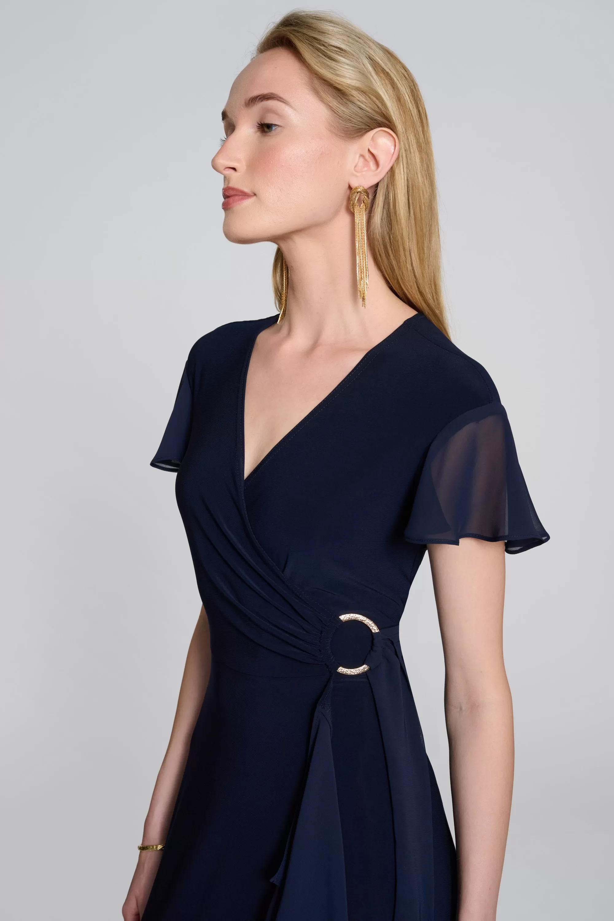 Joseph Ribkoff Buckle Detail Wrap Dress 242730 - Midnight Blue