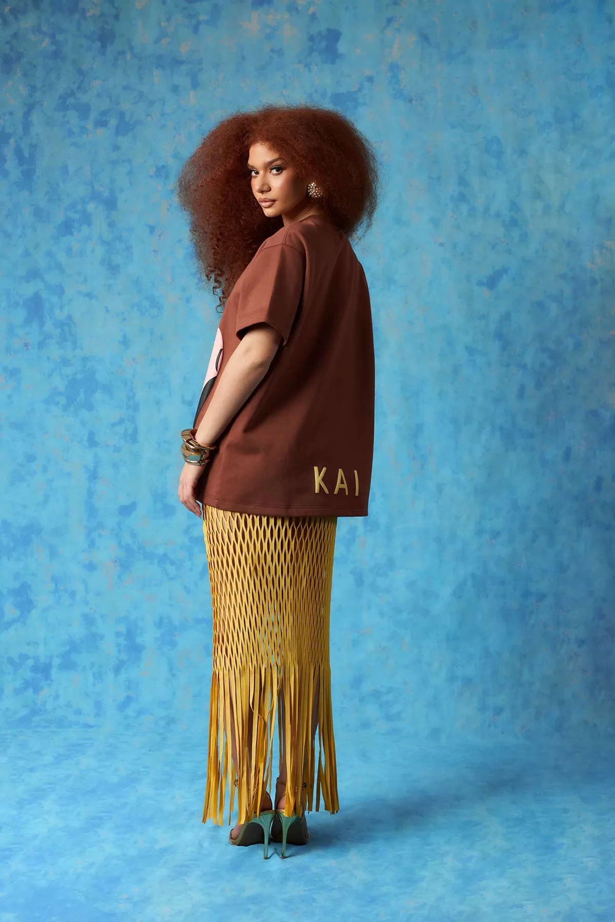 Kaili Oversized Cotton Logo Printed T-Shirt - Brown