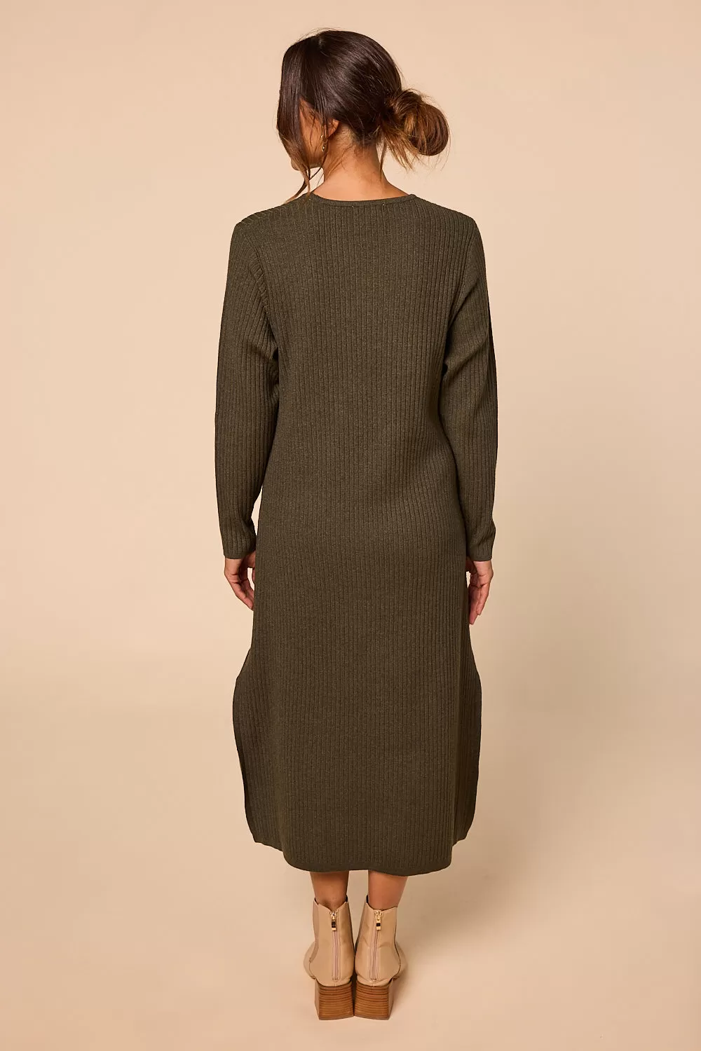 Knitted Straight Dress in Khaki