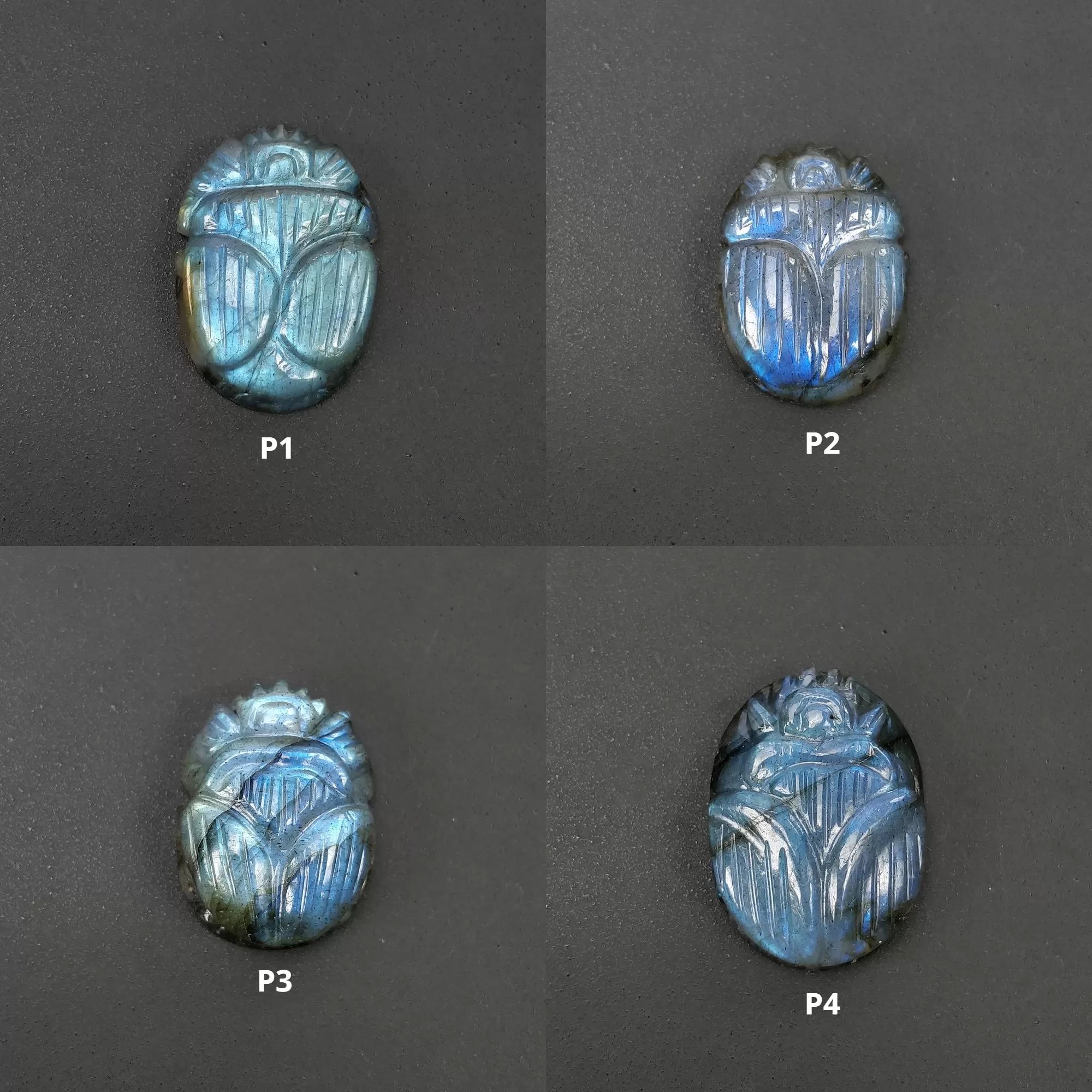 LABRADORITE Gemstone Carving : Natural Untreated Unheated Labradorite Hand Carved Scarabs