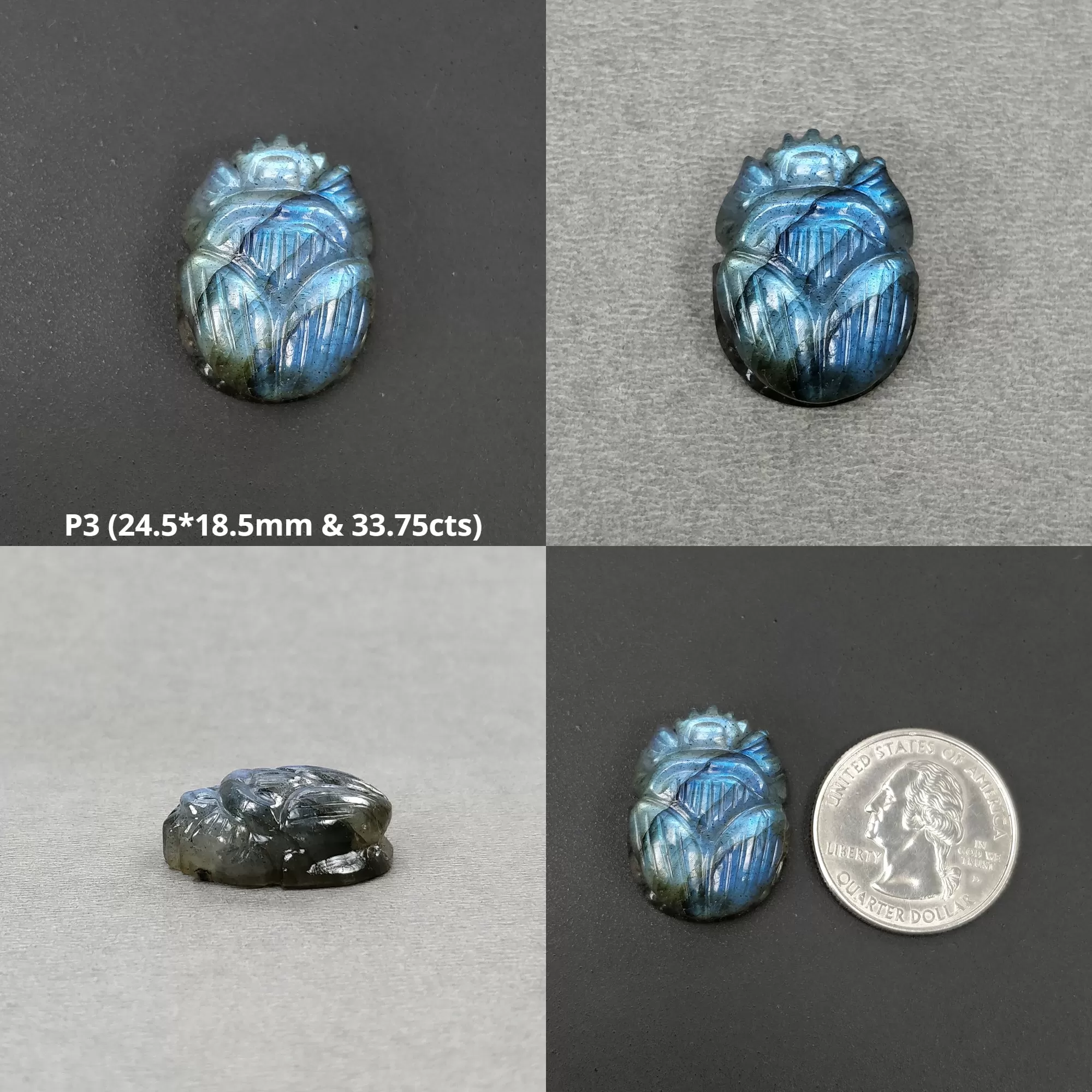 LABRADORITE Gemstone Carving : Natural Untreated Unheated Labradorite Hand Carved Scarabs