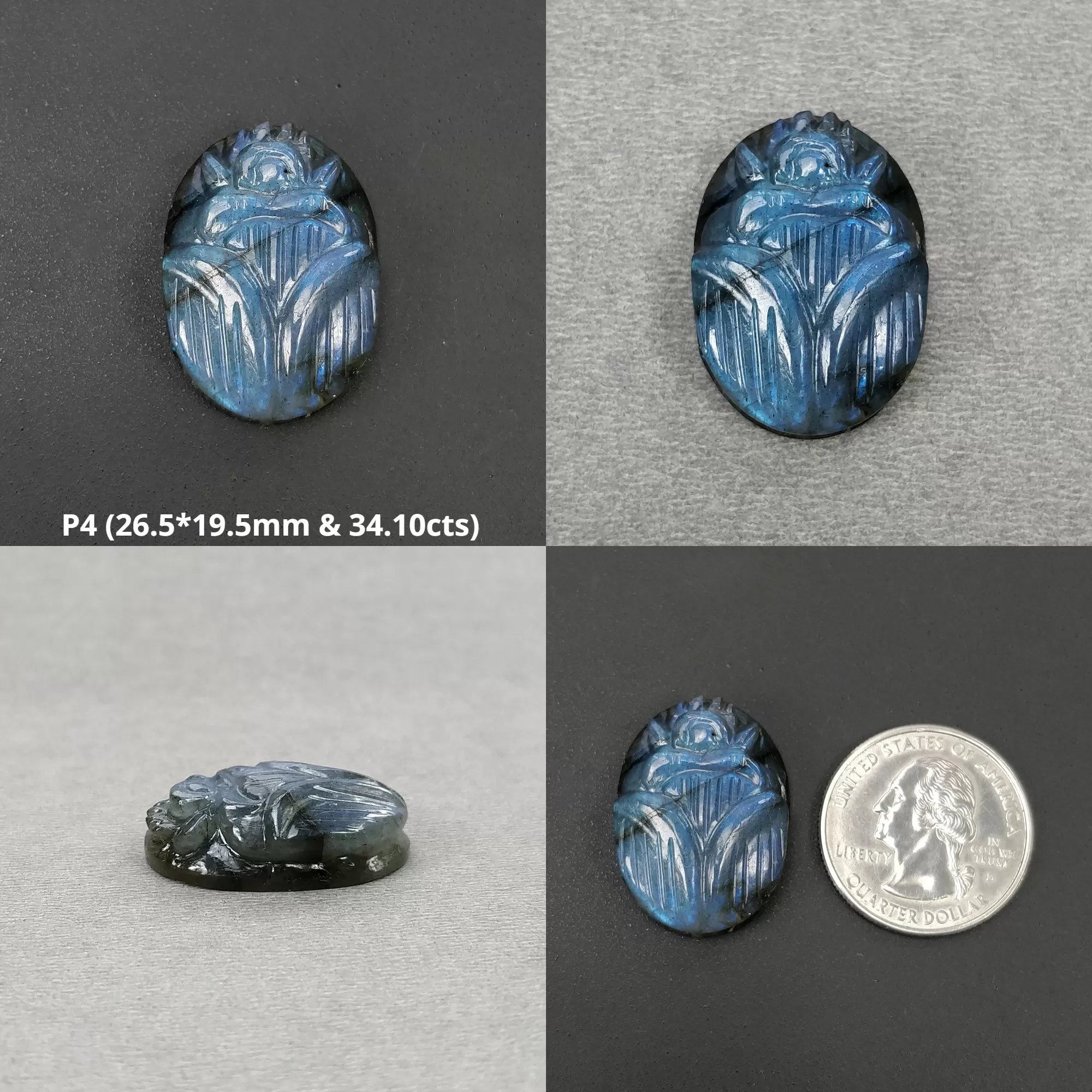 LABRADORITE Gemstone Carving : Natural Untreated Unheated Labradorite Hand Carved Scarabs