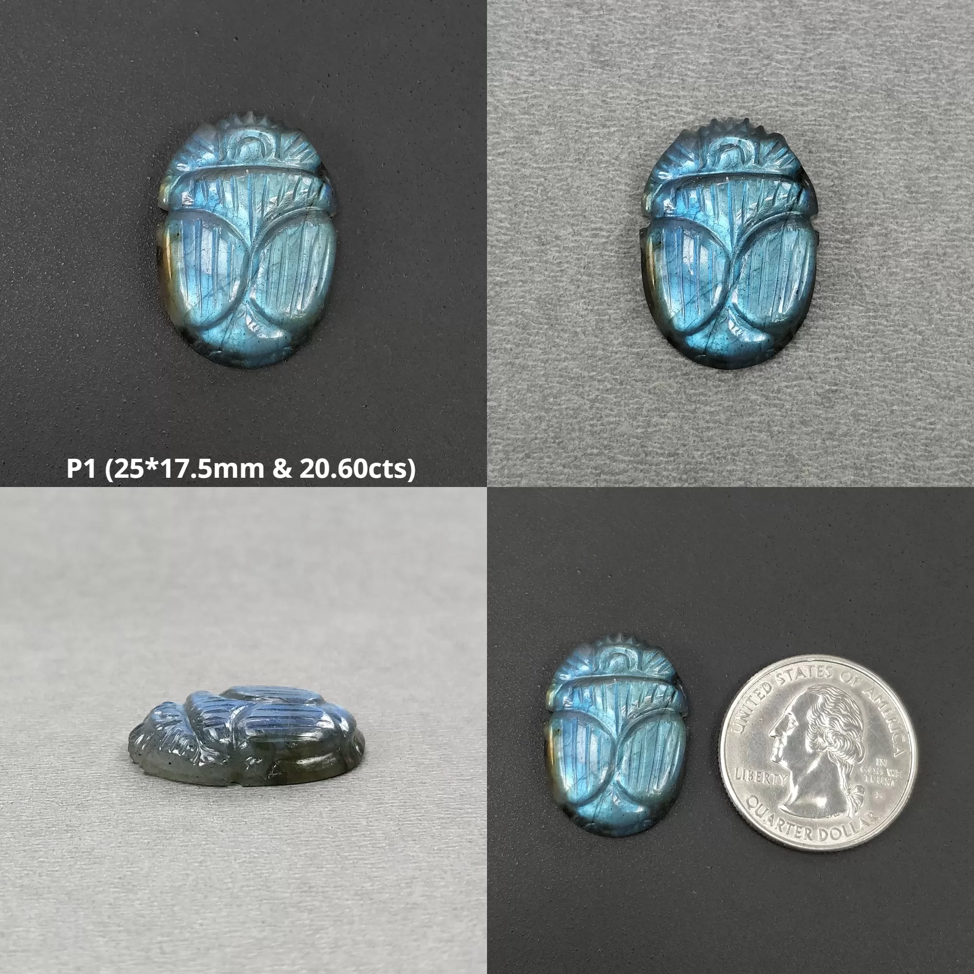 LABRADORITE Gemstone Carving : Natural Untreated Unheated Labradorite Hand Carved Scarabs