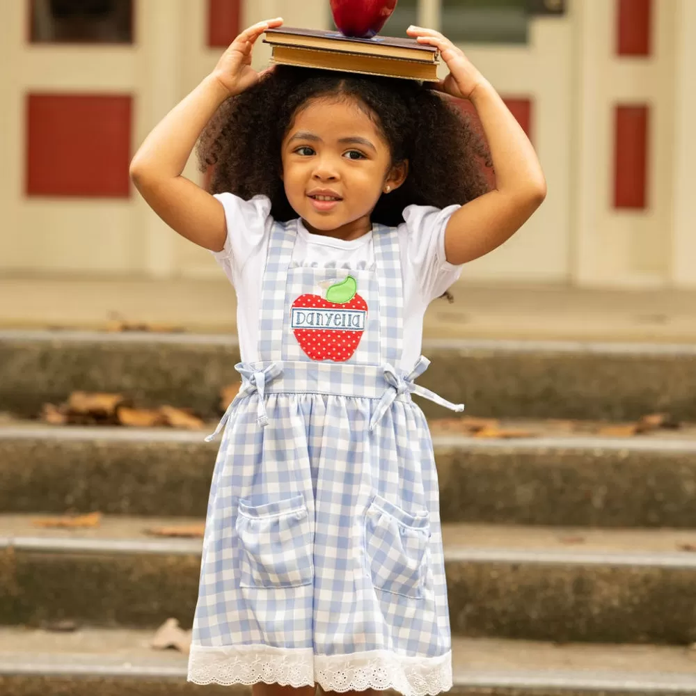 Lace Pinafore - Back to School Blue Gingham