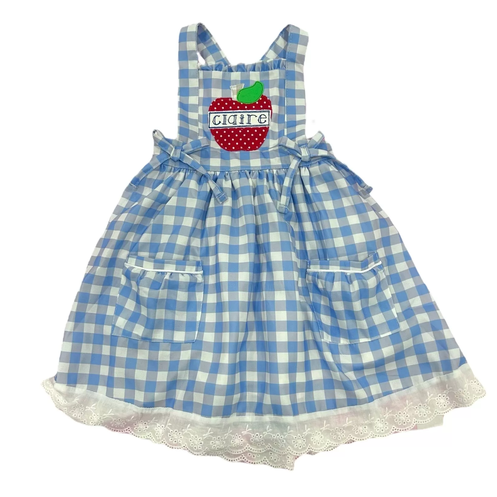 Lace Pinafore - Back to School Blue Gingham