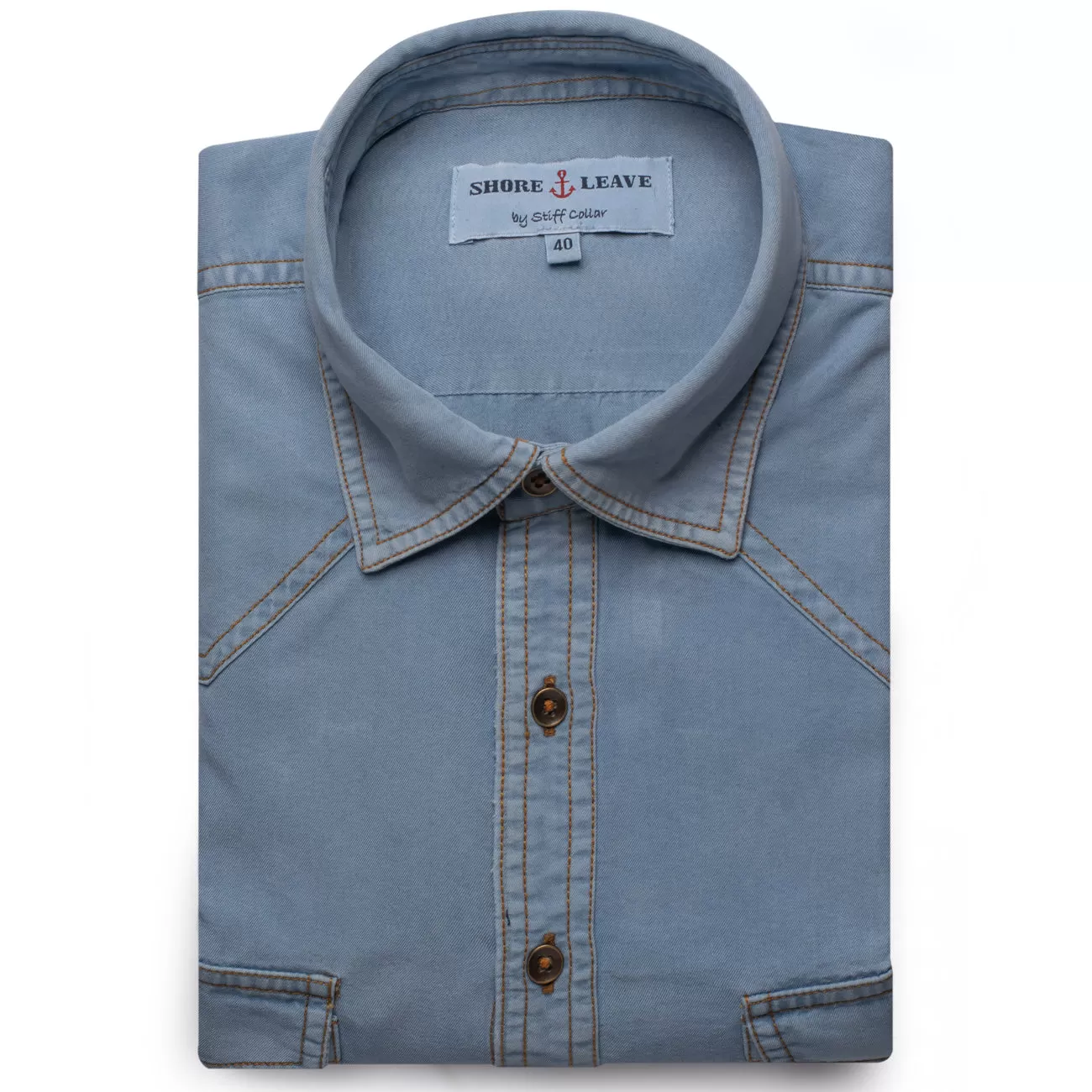 Light Blue Ice Washed Denim Shirt