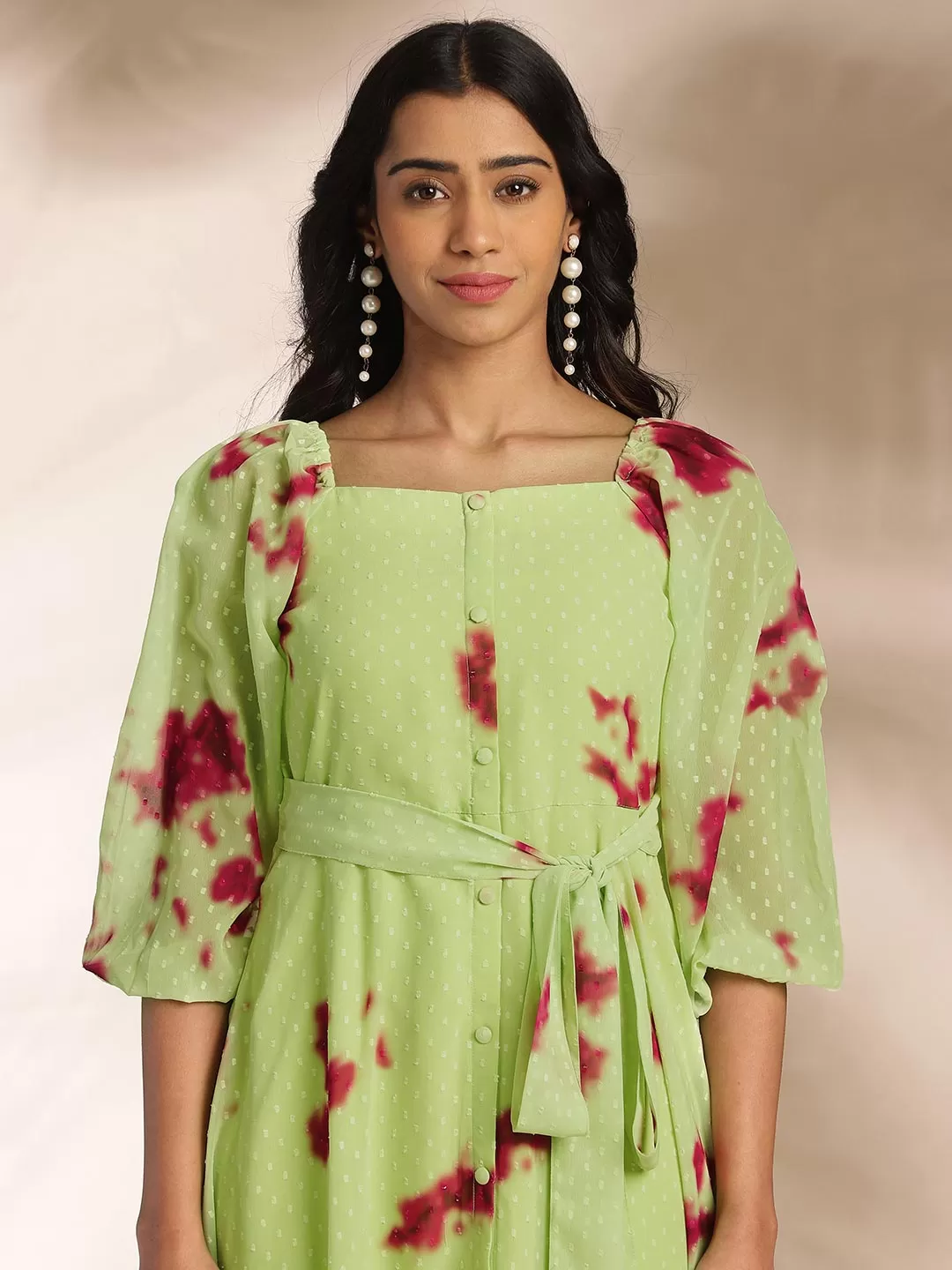 Light Green Dobby Georgette Tie & Dye A-Line Dress