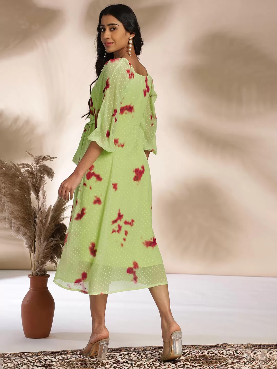 Light Green Dobby Georgette Tie & Dye A-Line Dress