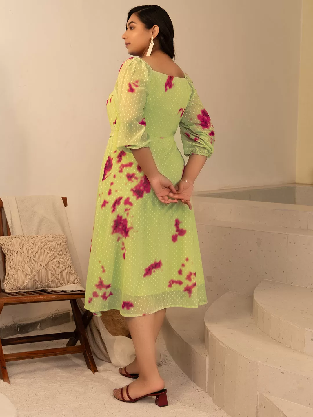 Light Green Dobby Georgette Tie & Dye A-Line Dress