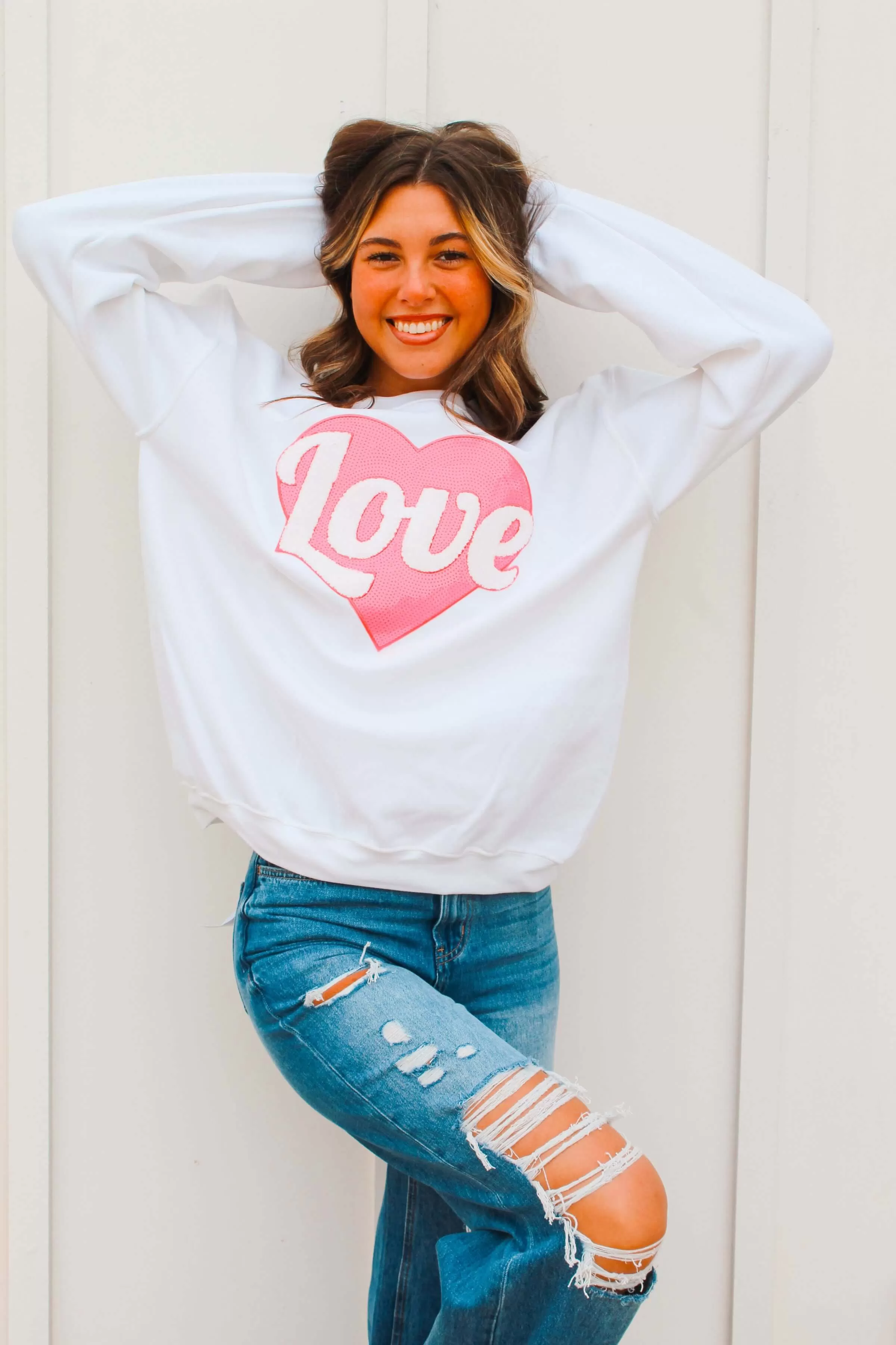 Love Heart Sequin Graphic Sweatshirt