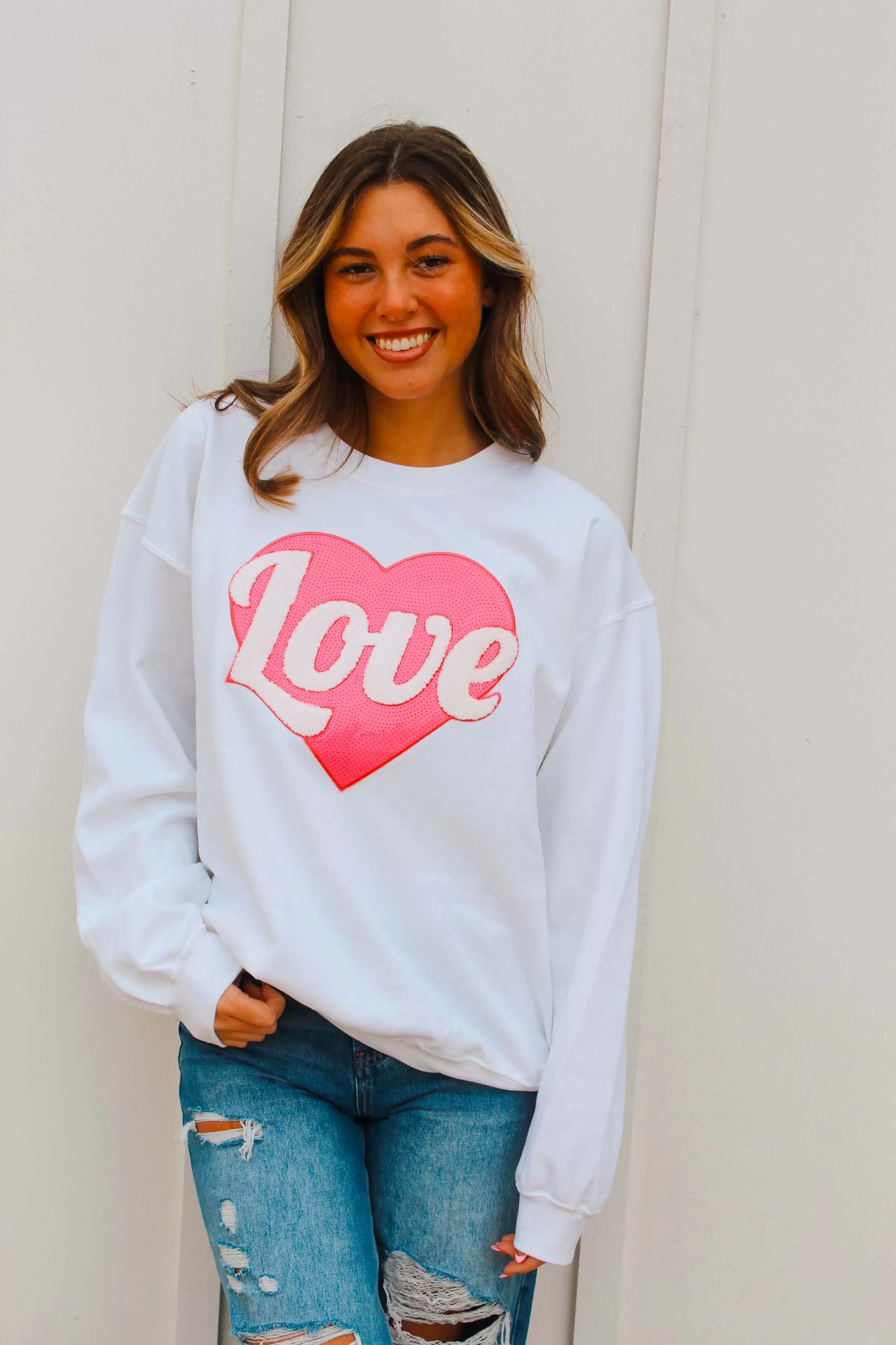 Love Heart Sequin Graphic Sweatshirt