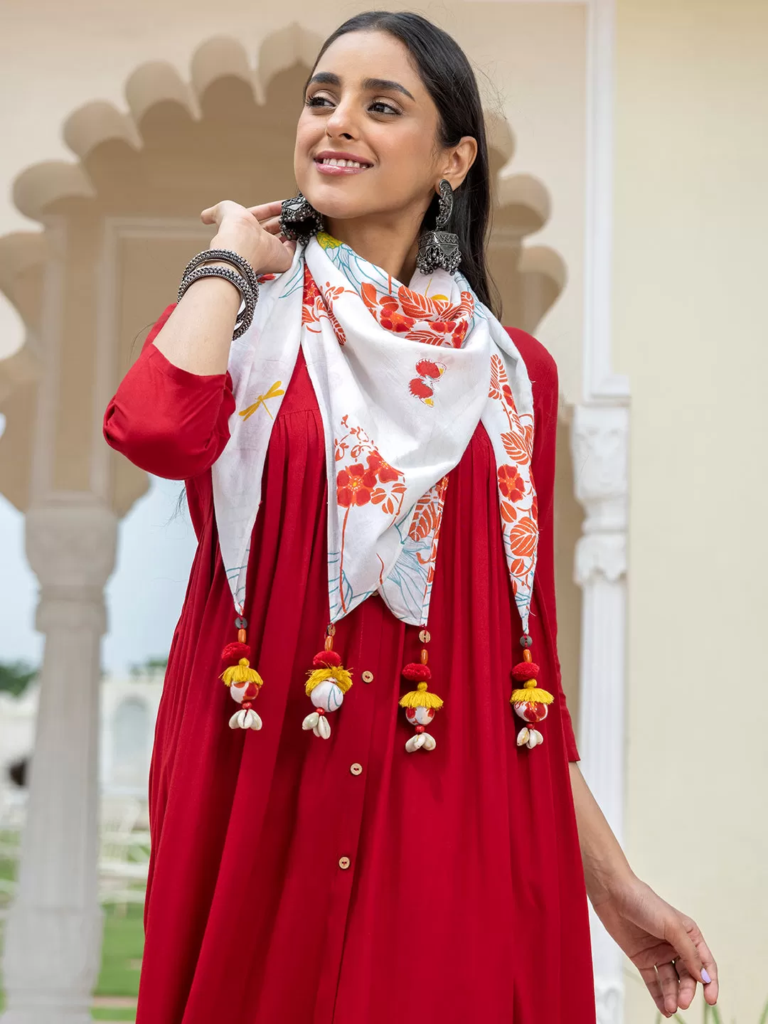 Maroon Rayon Solid Kurta with Palazzo and Scarf