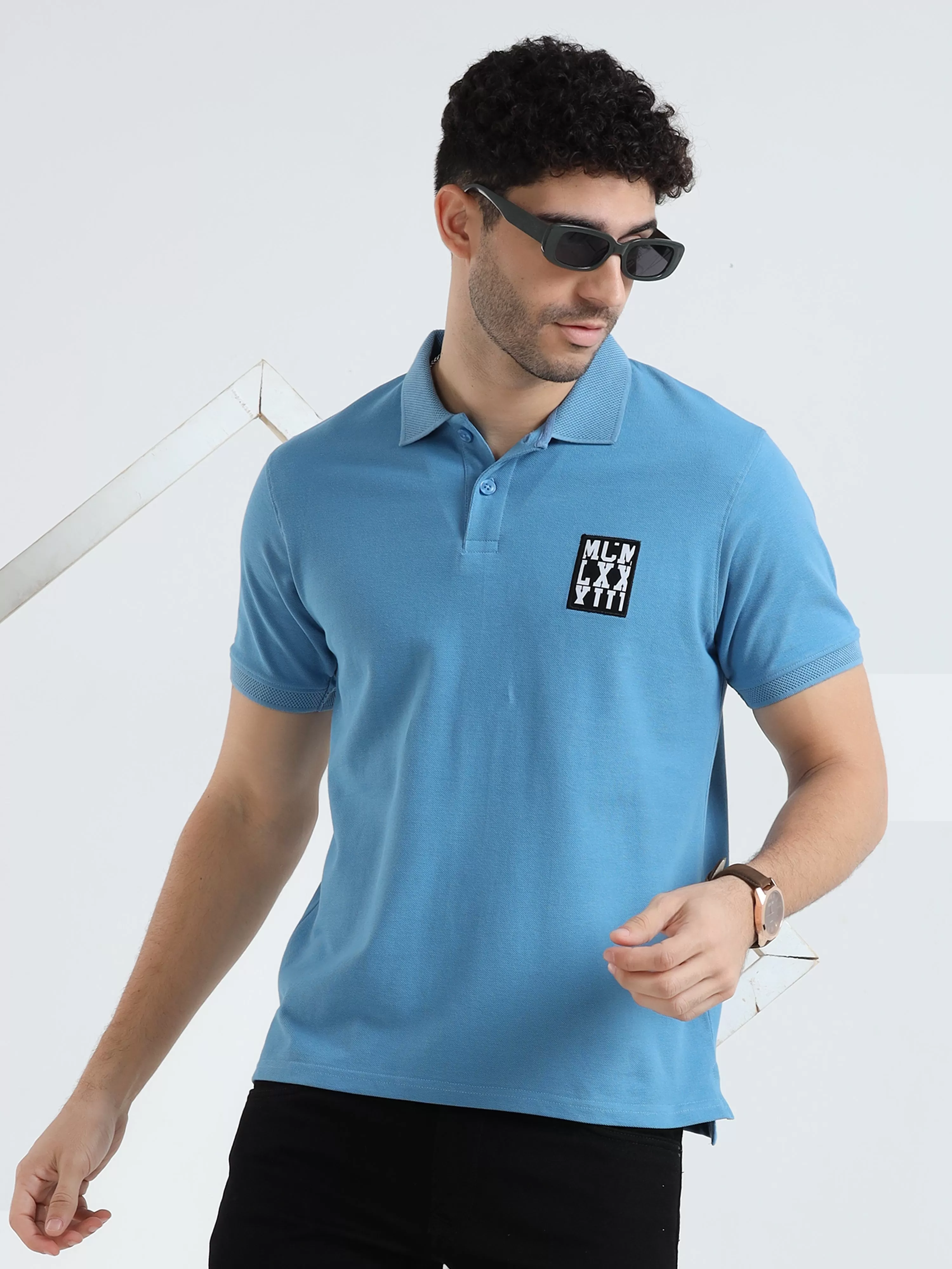 MEN'S BLUE SOLID SLIM FIT T SHIRT