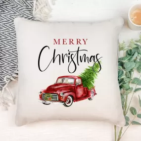 Merry Christmas Red Truck Pillow