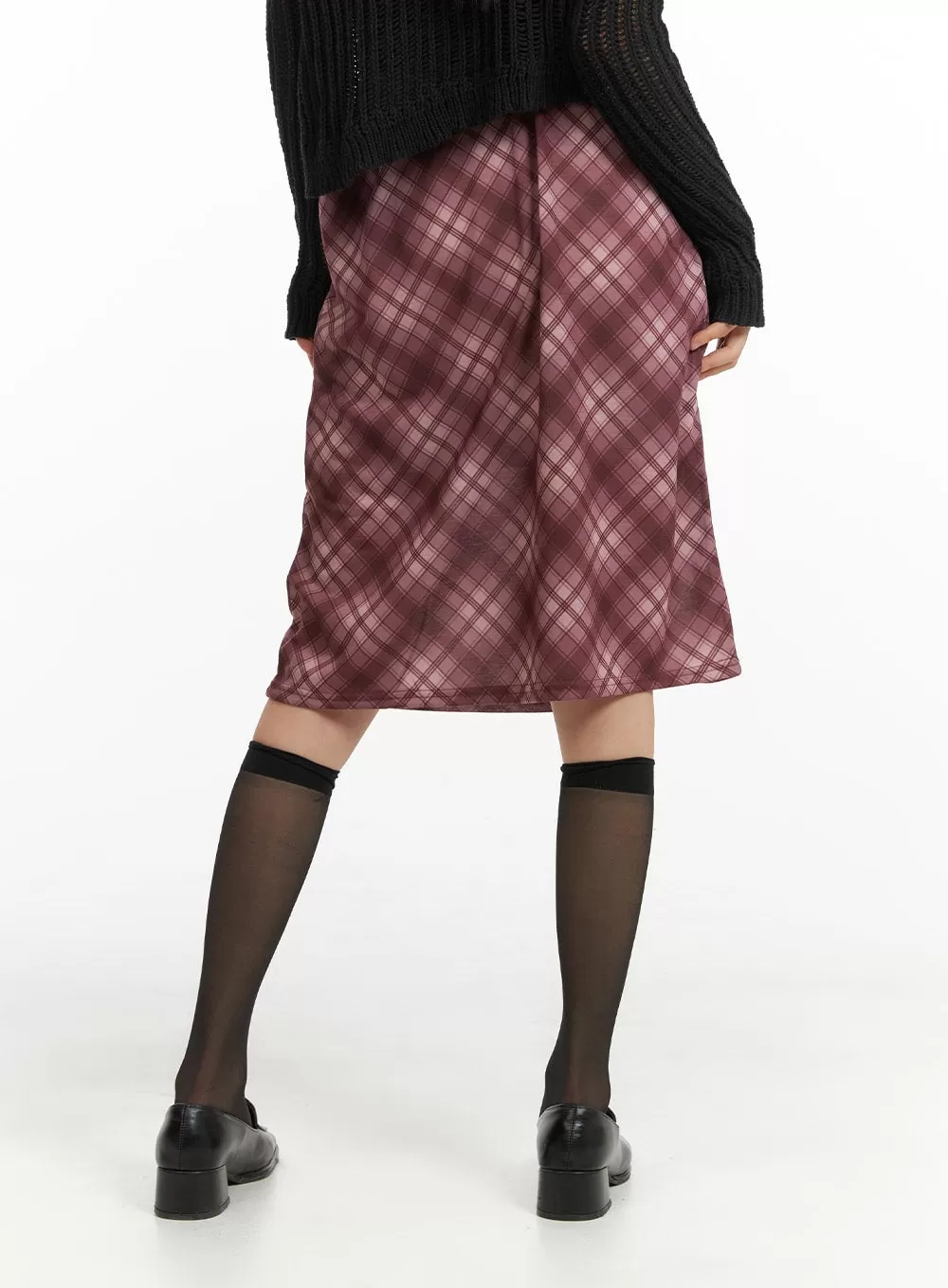 Middle Waist Checkered Midi Skirt CM413