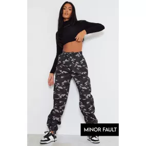 (Minor Fault) Grey Drawstring Camo Cargo Trousers