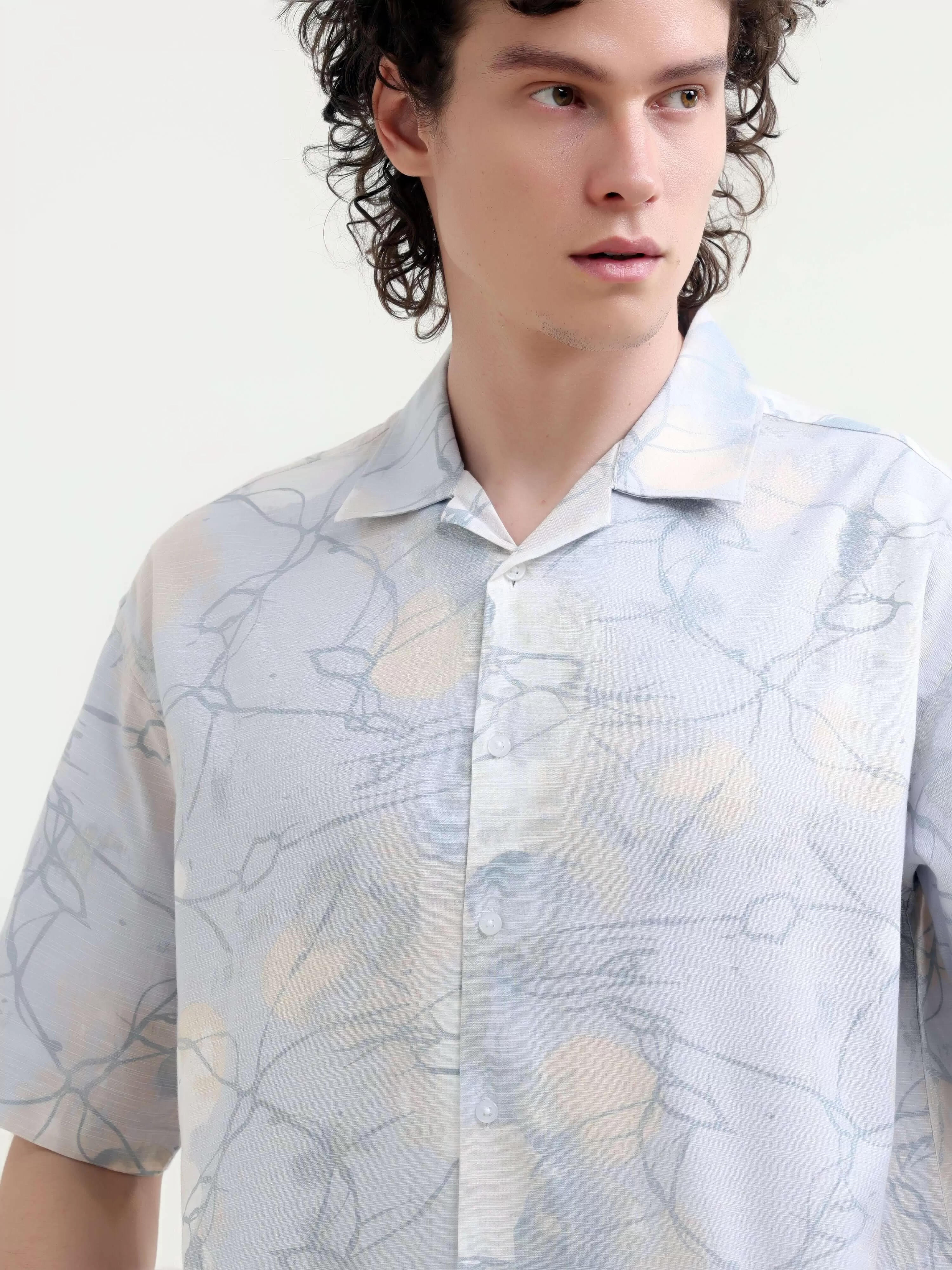 Mirajo dusky blue printed oversized shirt