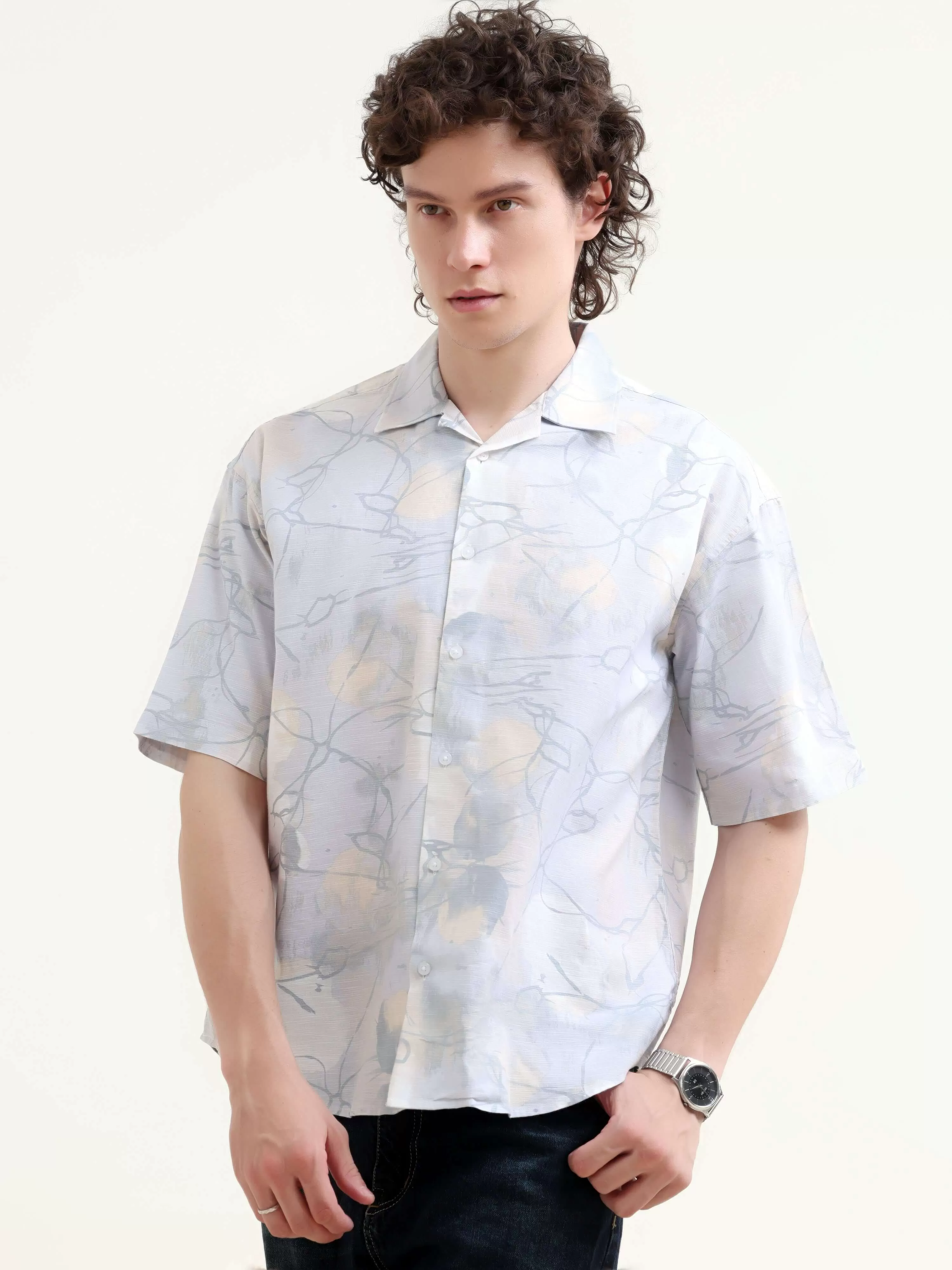 Mirajo dusky blue printed oversized shirt