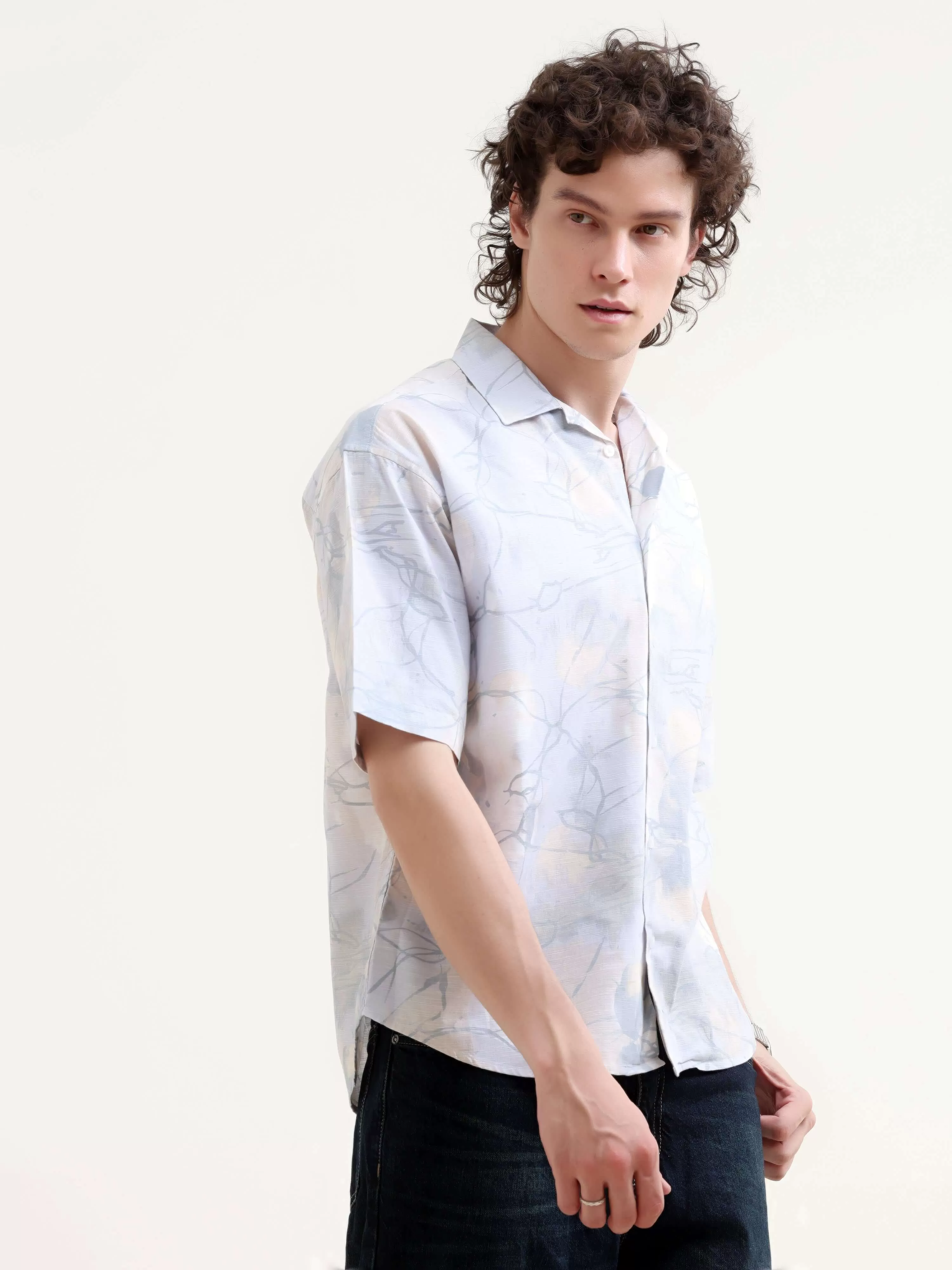 Mirajo dusky blue printed oversized shirt