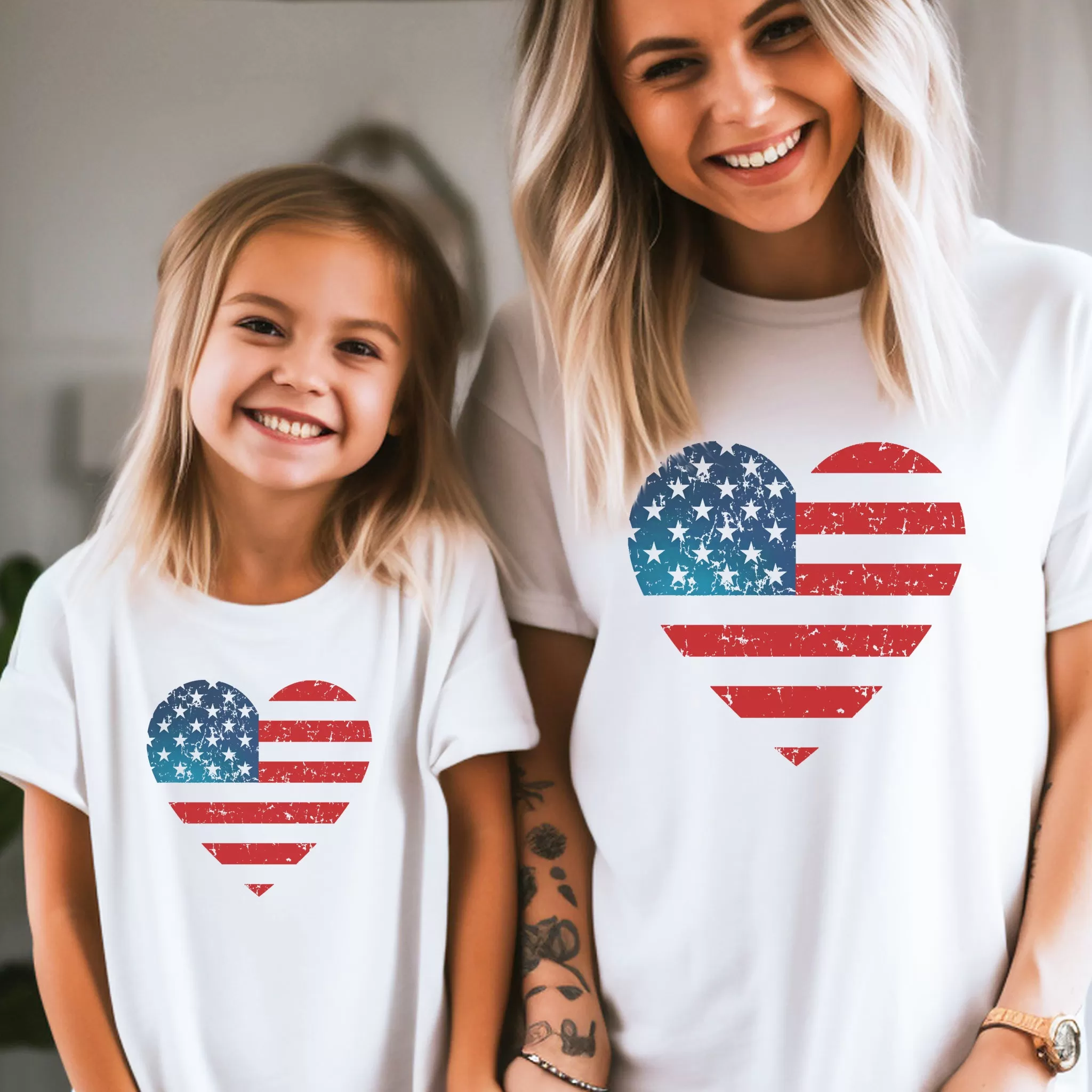 Mommy and Me Heart American Flag Unisex T-Shirt