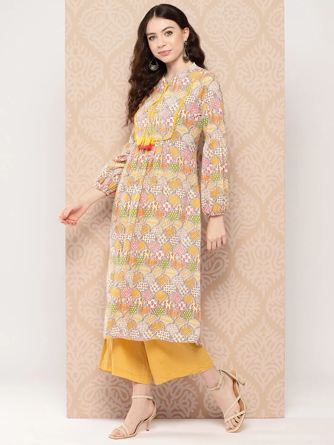 Multicolor Cotton Ethnic Motifs A-Line Kurta