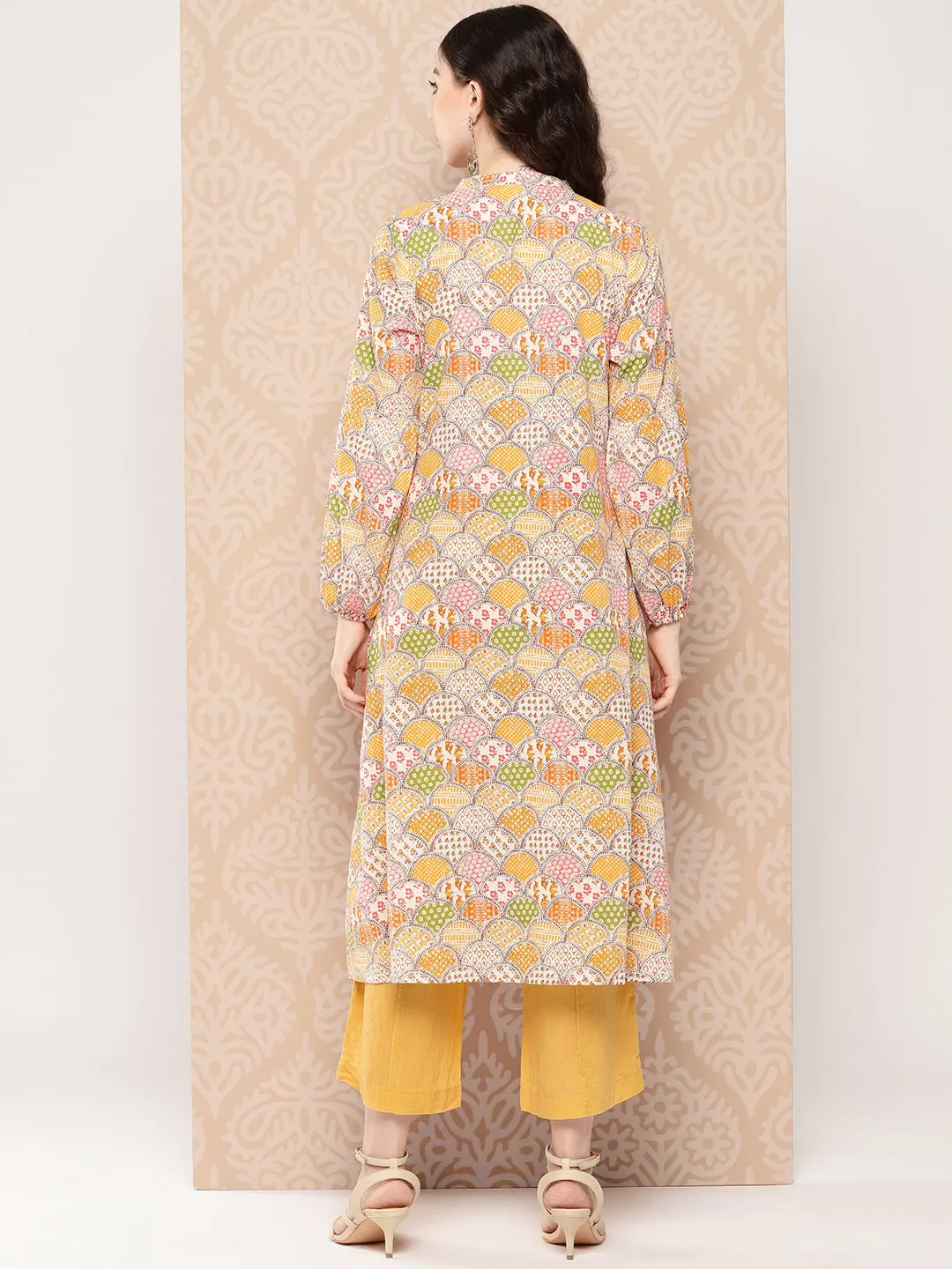 Multicolor Cotton Ethnic Motifs A-Line Kurta