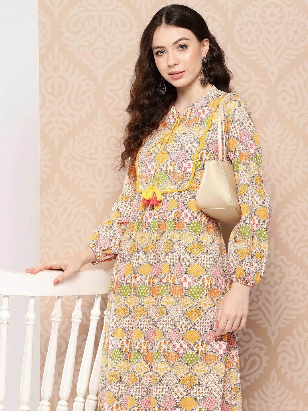 Multicolor Cotton Ethnic Motifs A-Line Kurta