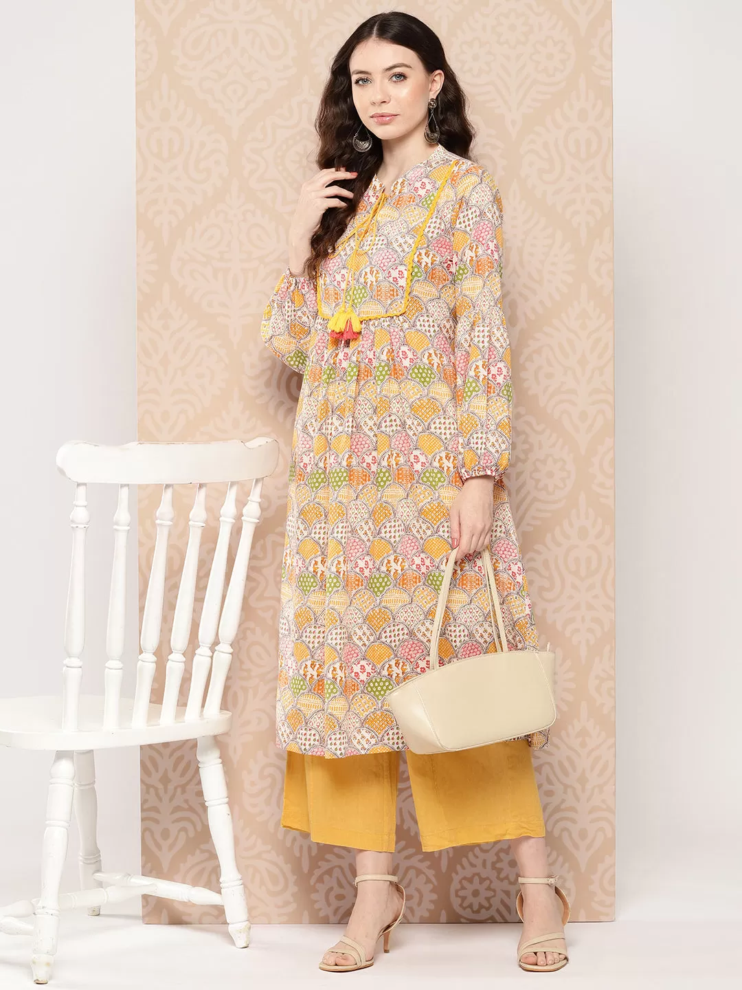 Multicolor Cotton Ethnic Motifs A-Line Kurta