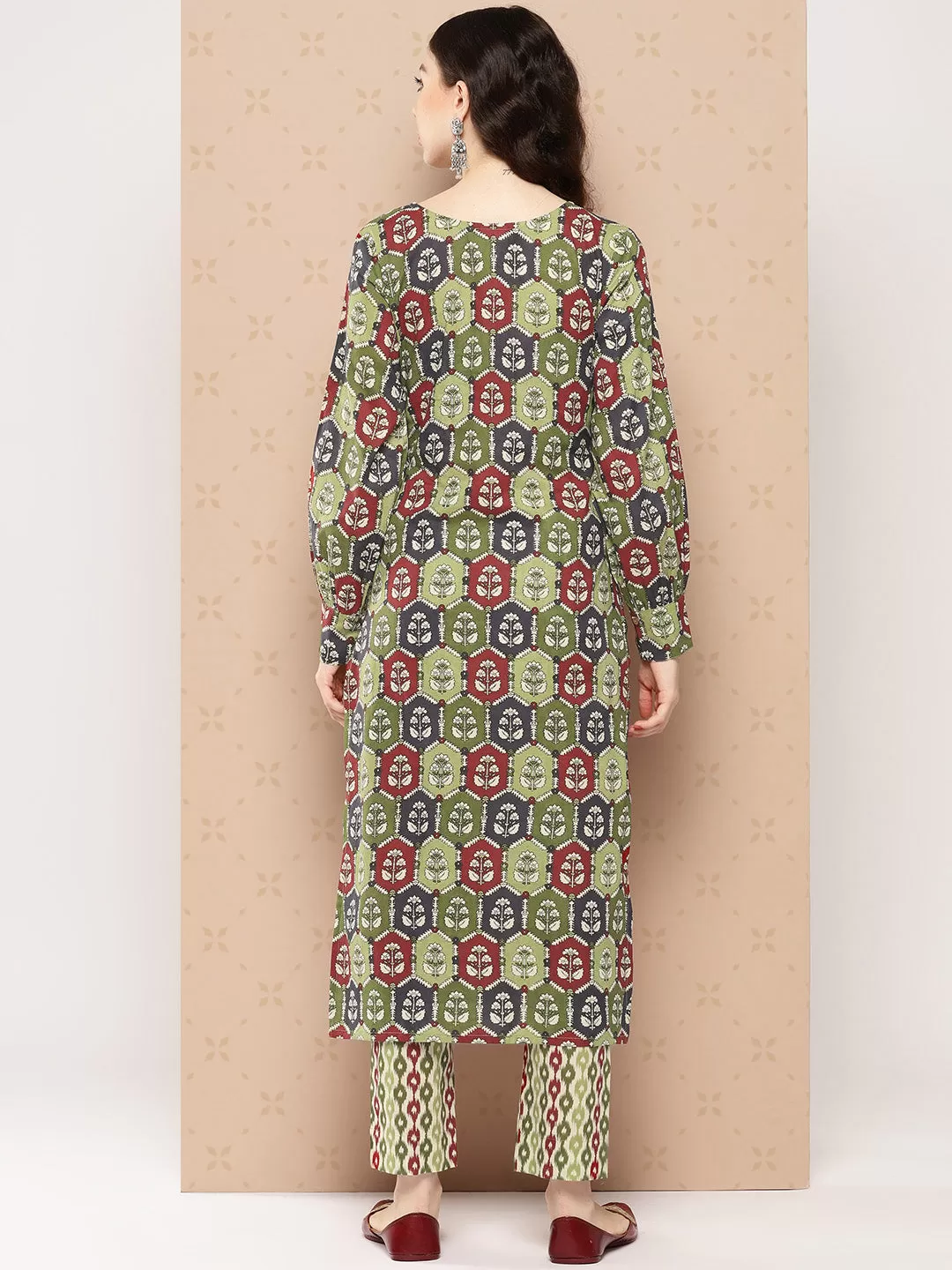 Multicolor Cotton Floral Printed Kurta with Pant