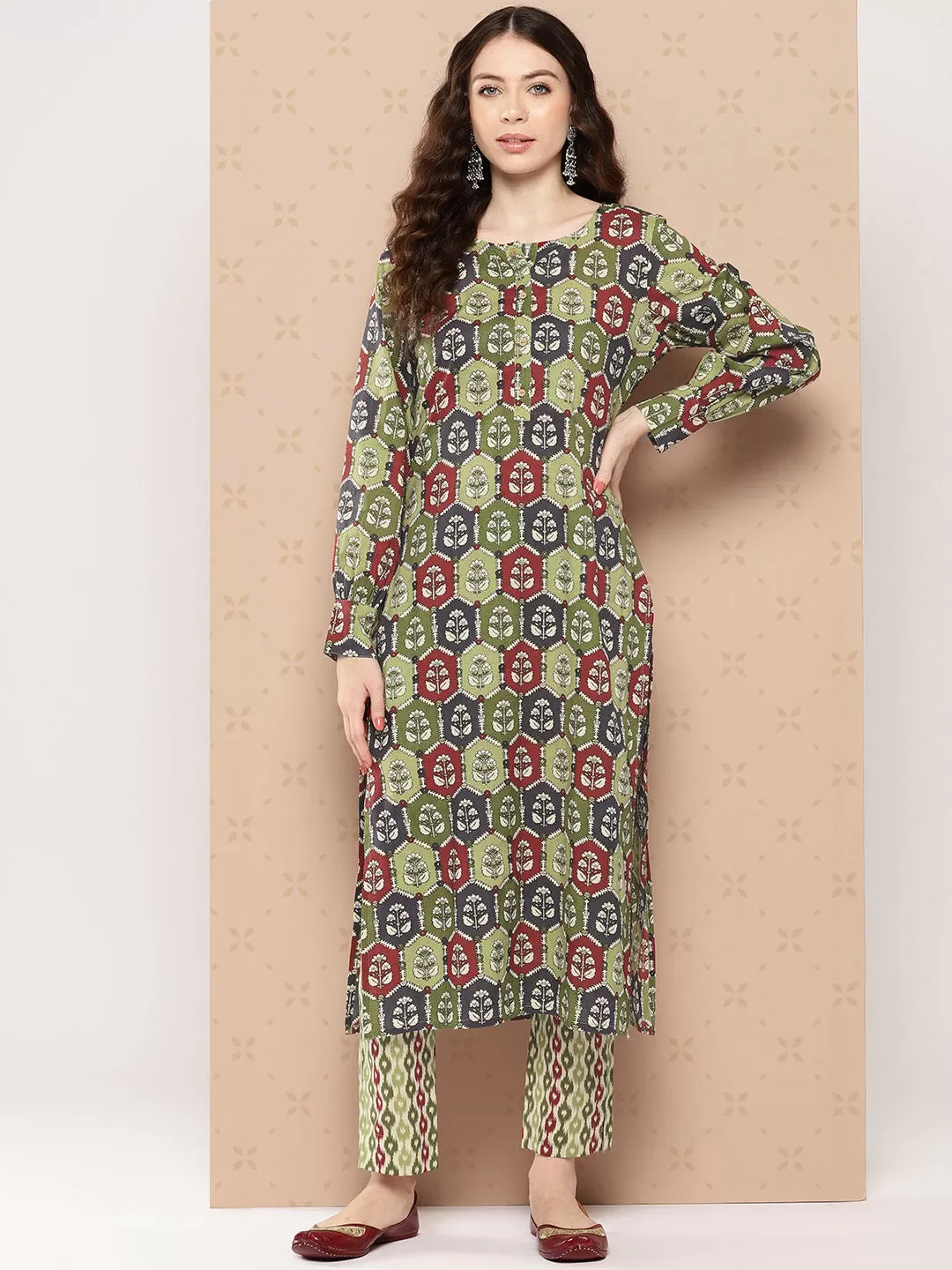 Multicolor Cotton Floral Printed Kurta with Pant