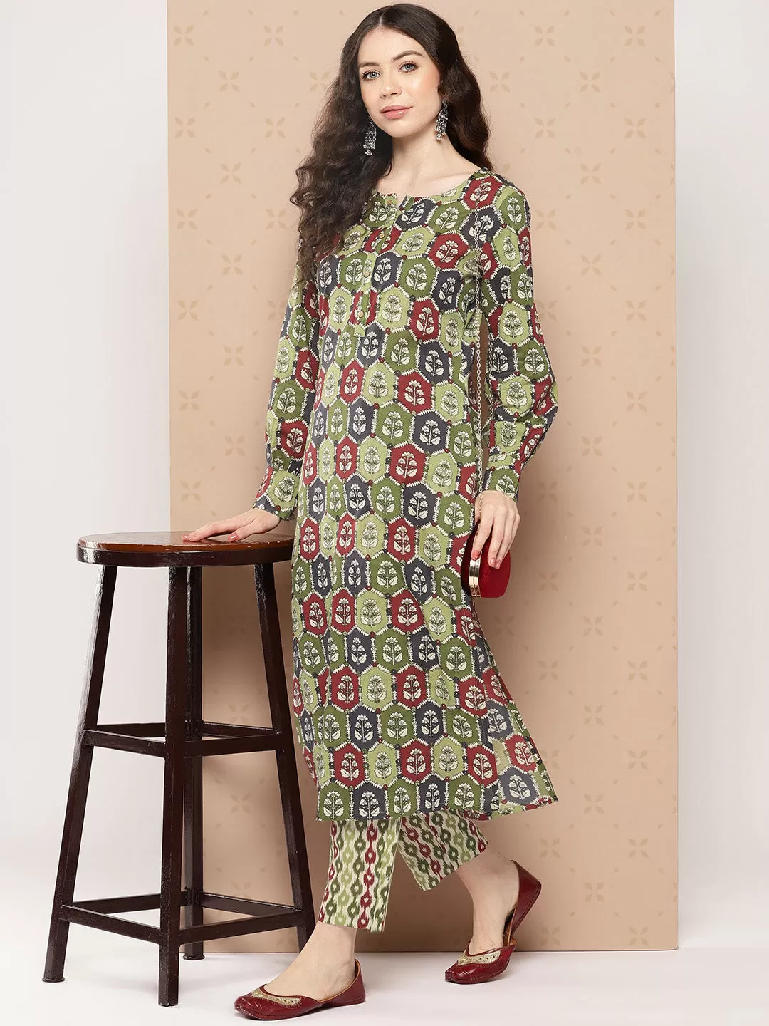 Multicolor Cotton Floral Printed Kurta with Pant