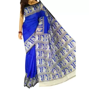 Murshidabad Silk Saree with kalamkari print  - Blue