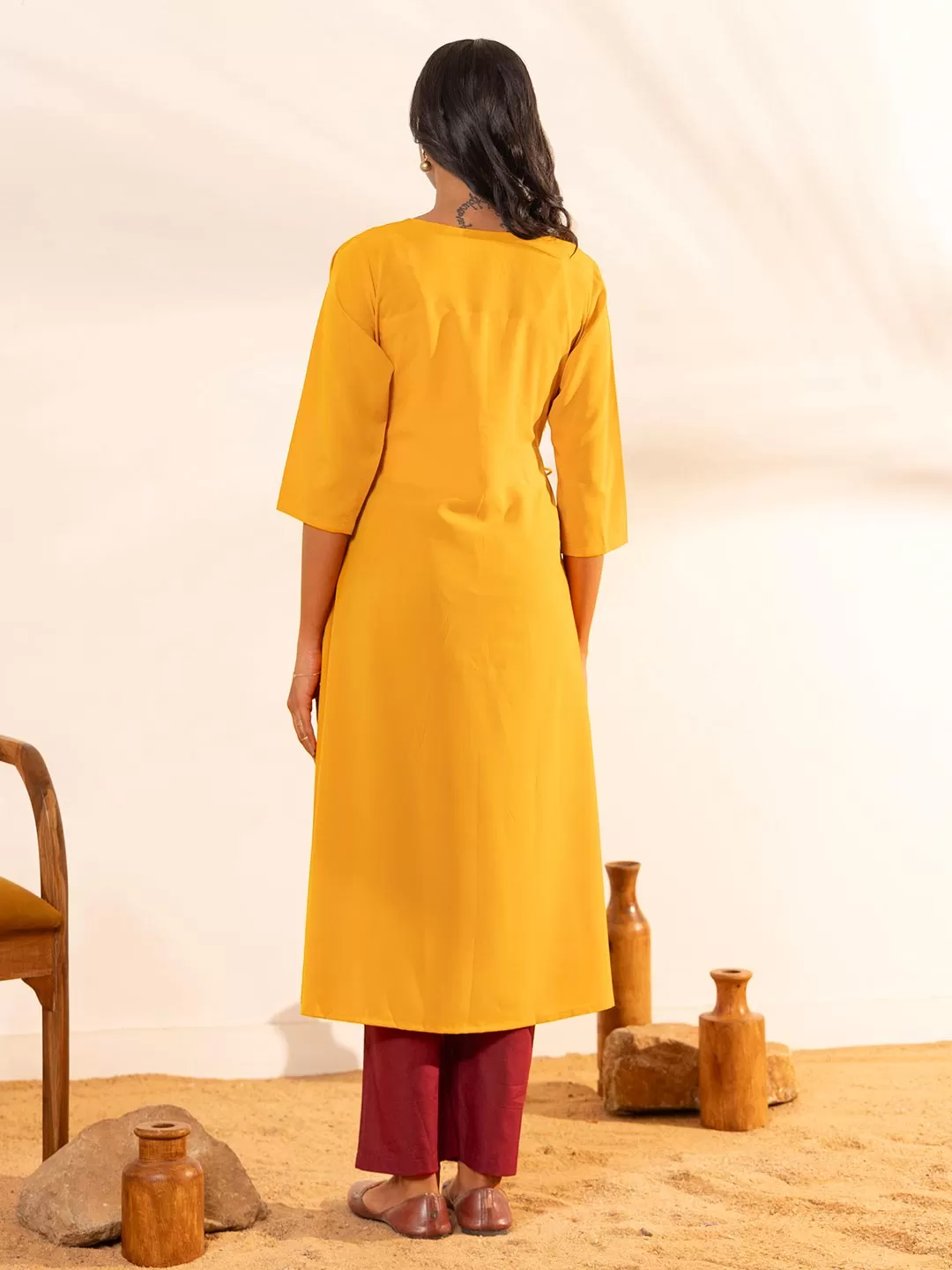 Mustard Crepe Ethnic Printed A-Line Maternity Kurta