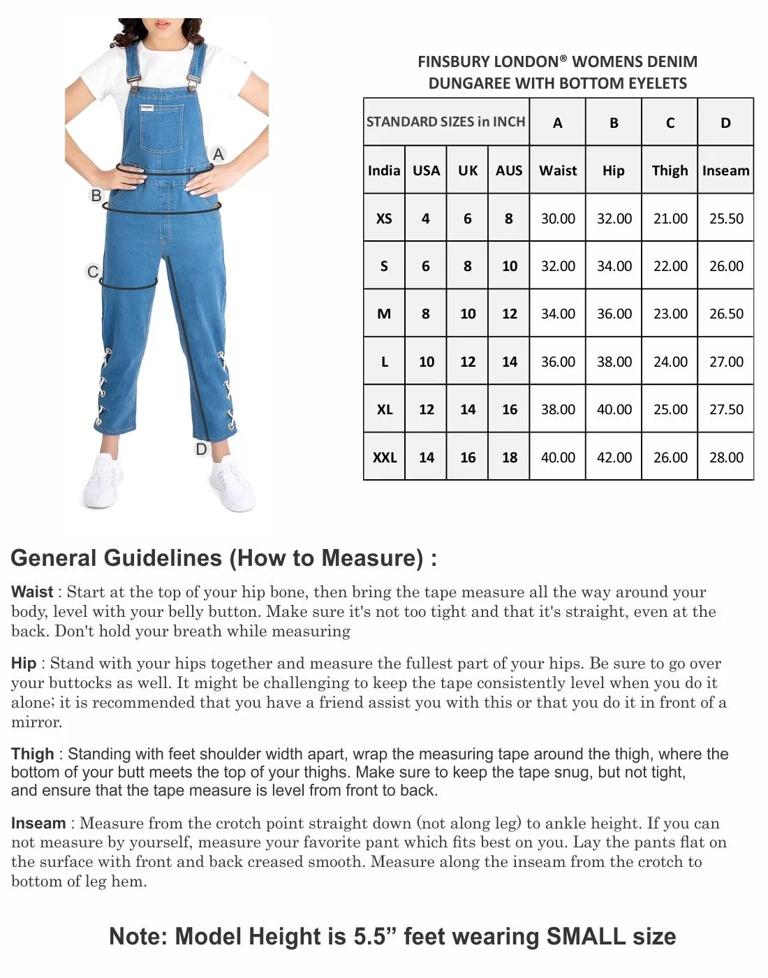 NaughtyDungaree® Womens Denim Dungaree with Bottom Eyelets