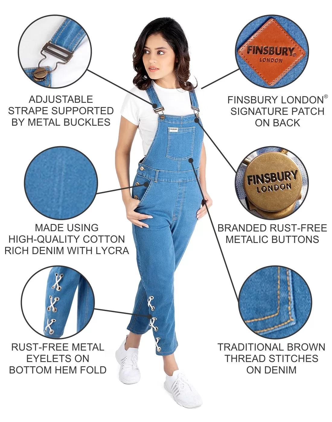 NaughtyDungaree® Womens Denim Dungaree with Bottom Eyelets